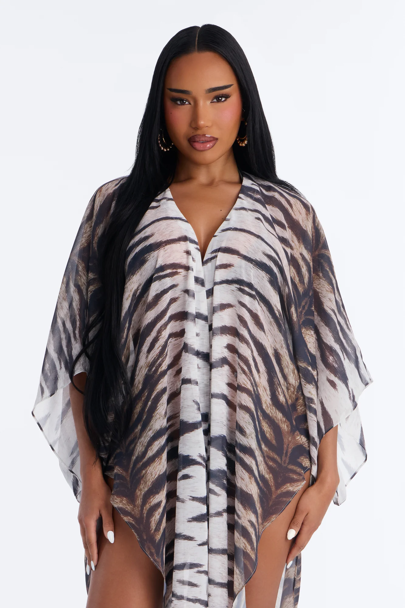 Wildin Out Long Sleeve Animal Print Cover Up Kimono - Brown/combo - Image 6