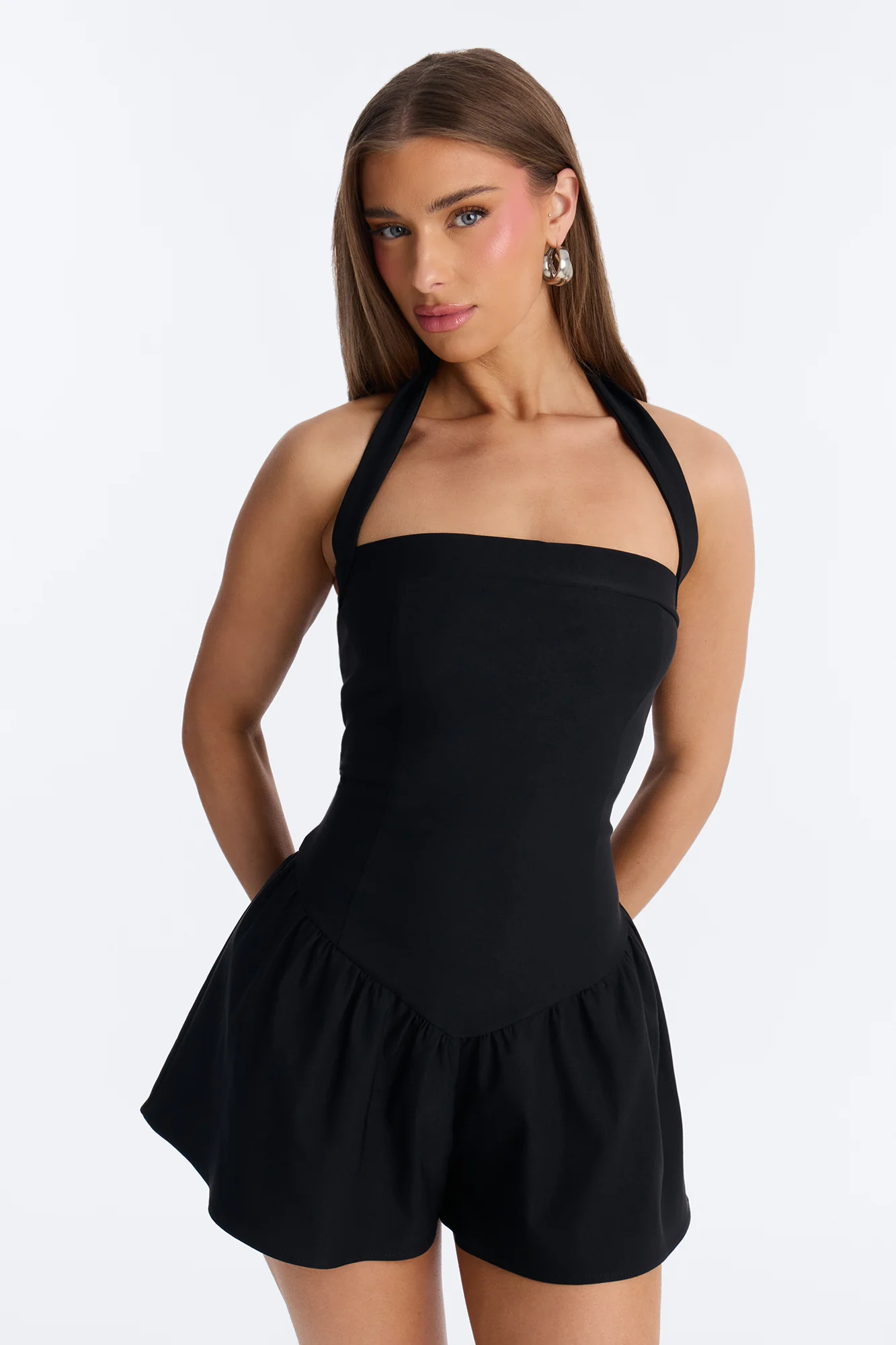 Willa Bubble Halter Romper - Black - Image 2