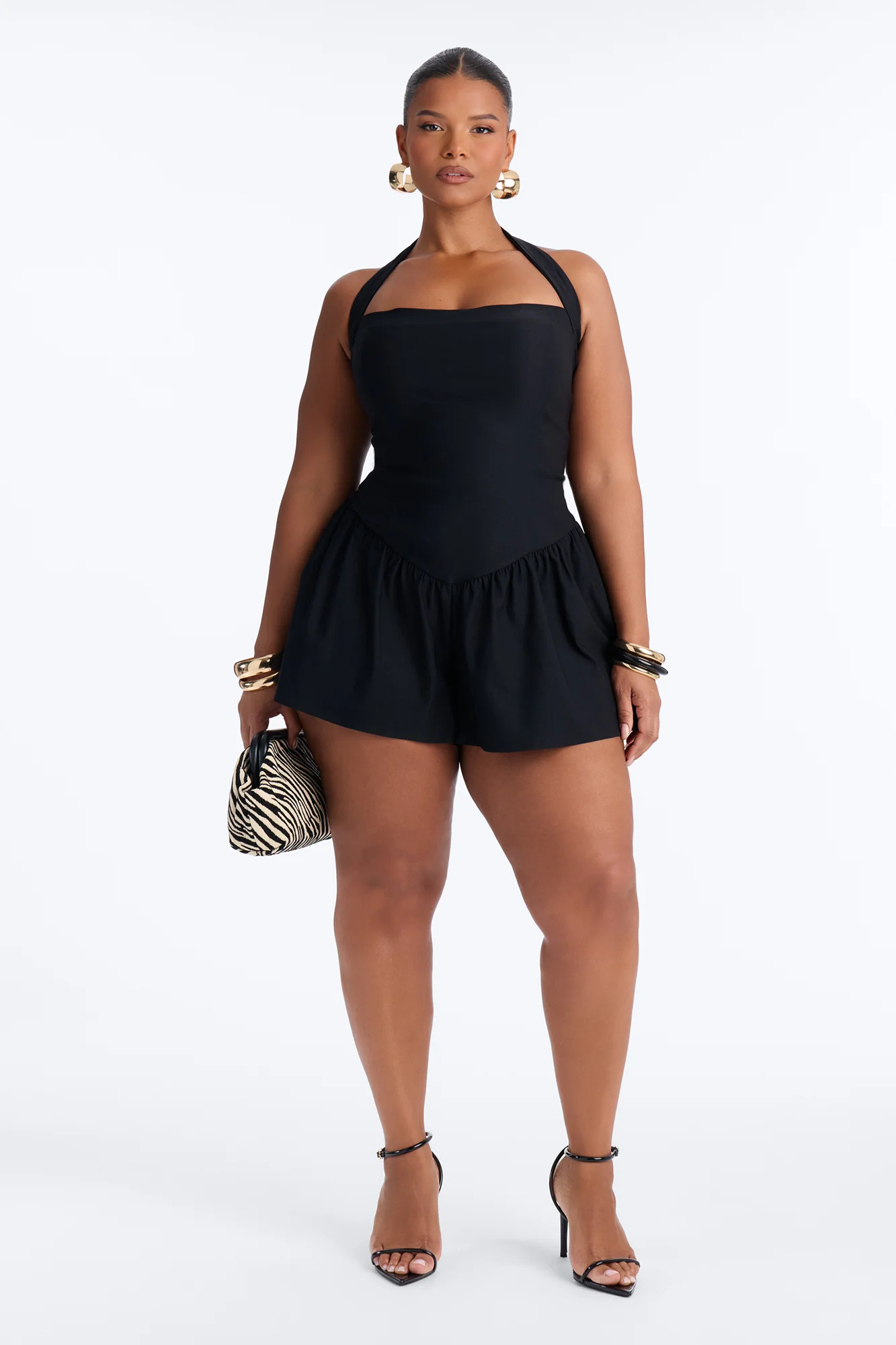 Willa Bubble Halter Romper - Black - Image 6