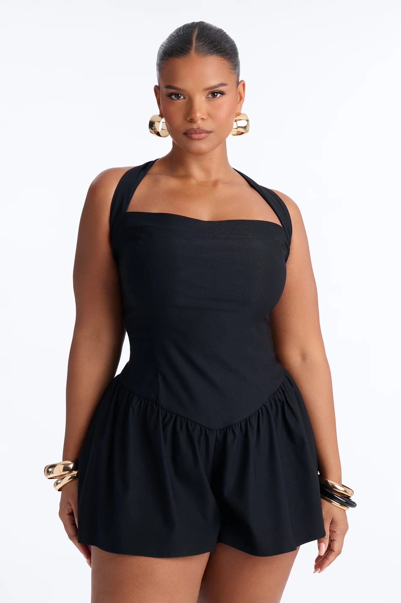 Willa Bubble Halter Romper - Black - Image 7