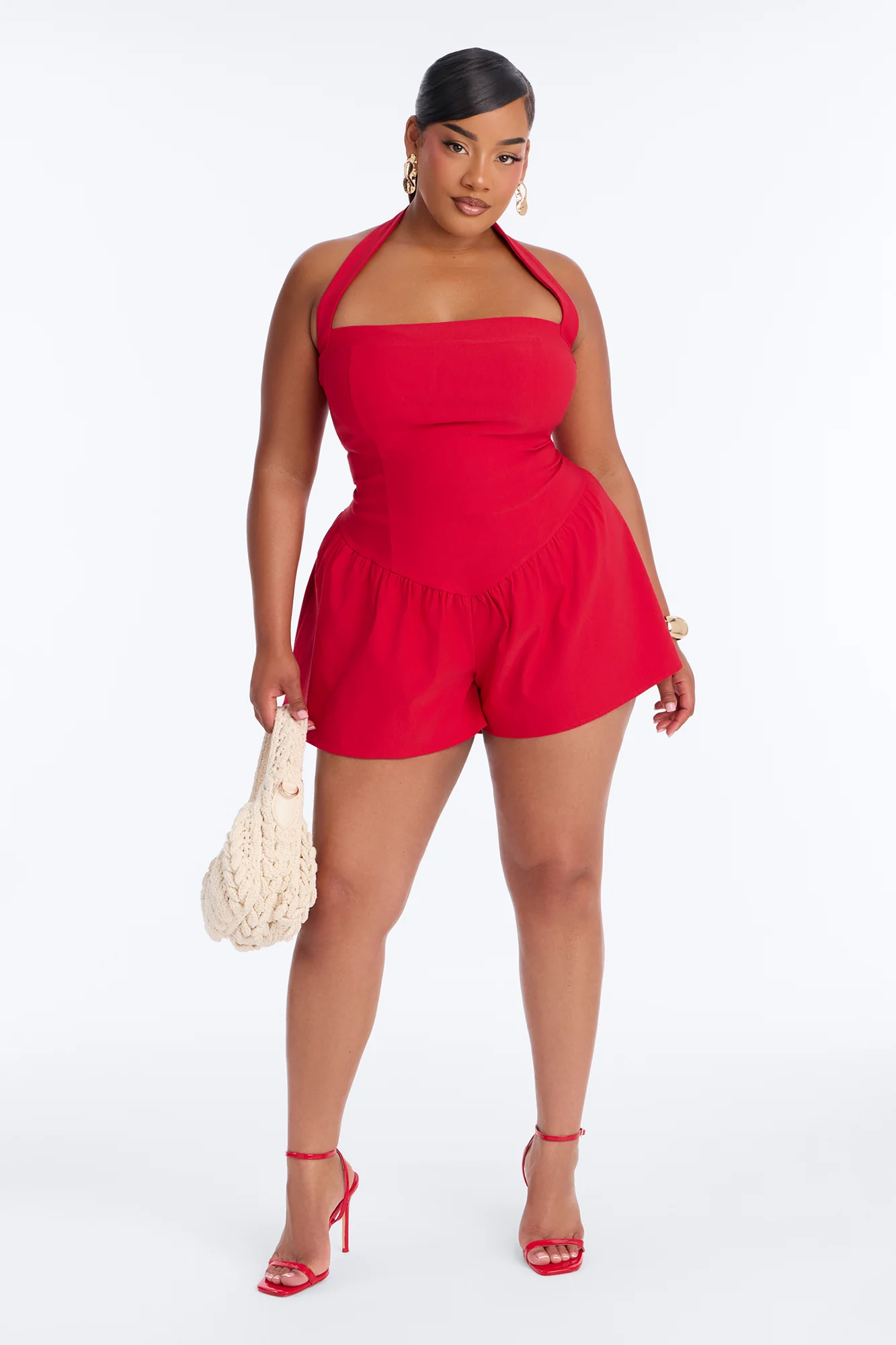 Willa Bubble Halter Romper - Red - Image 5