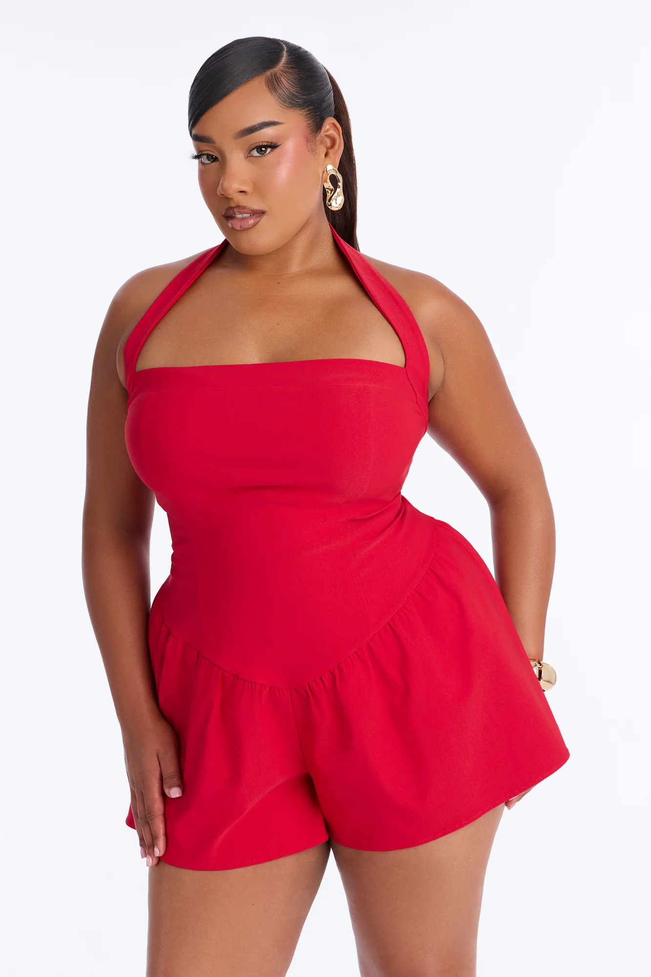Willa Bubble Halter Romper - Red - Image 6