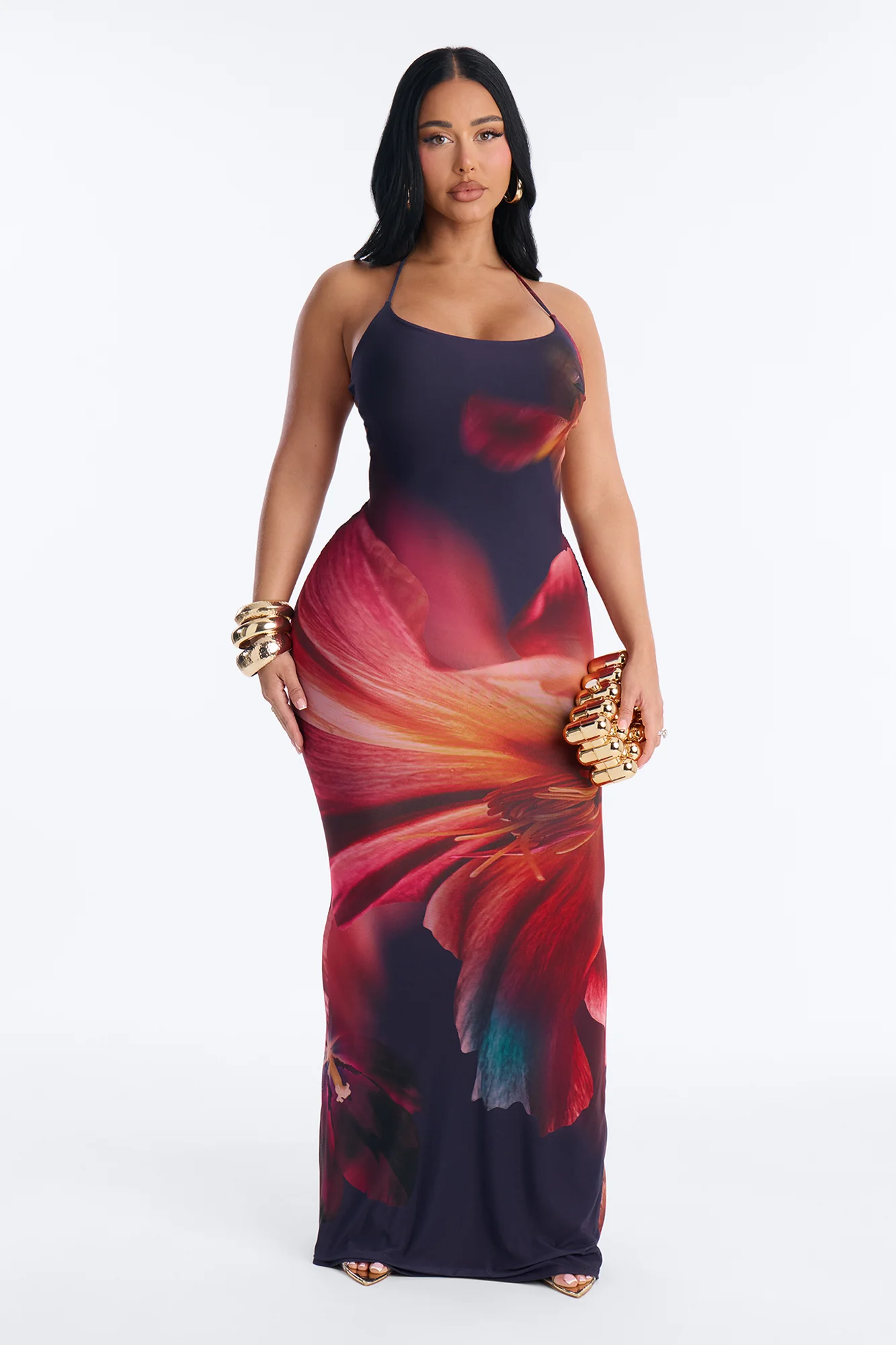 Willa Floral Mesh Maxi Dress - Black/combo