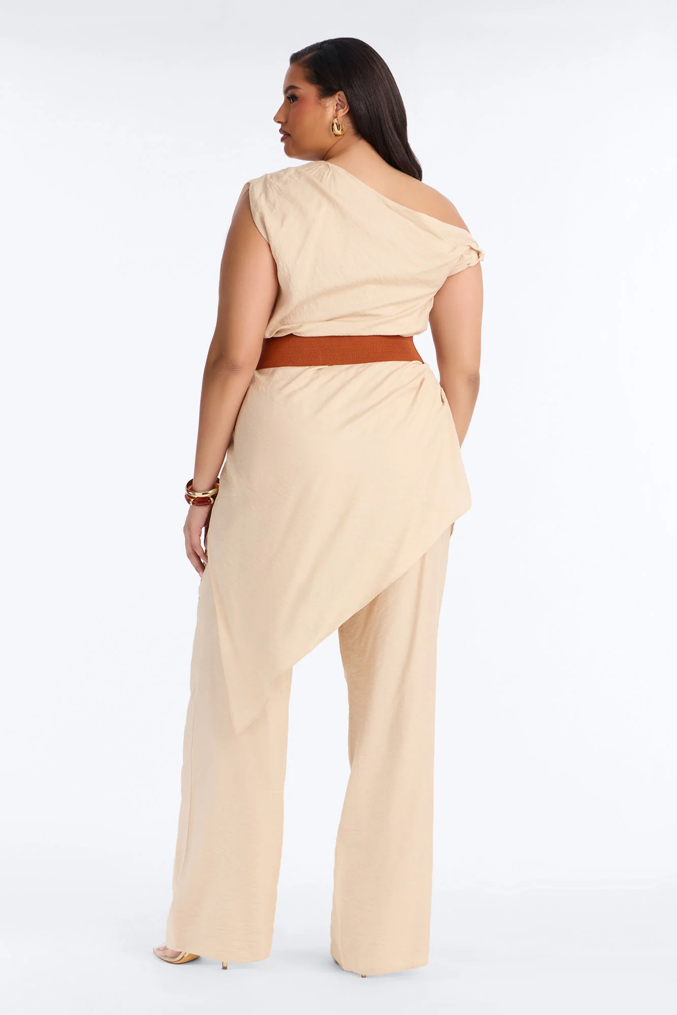 Willow Belted Asymmetrical Pant Set - Beige - Image 8