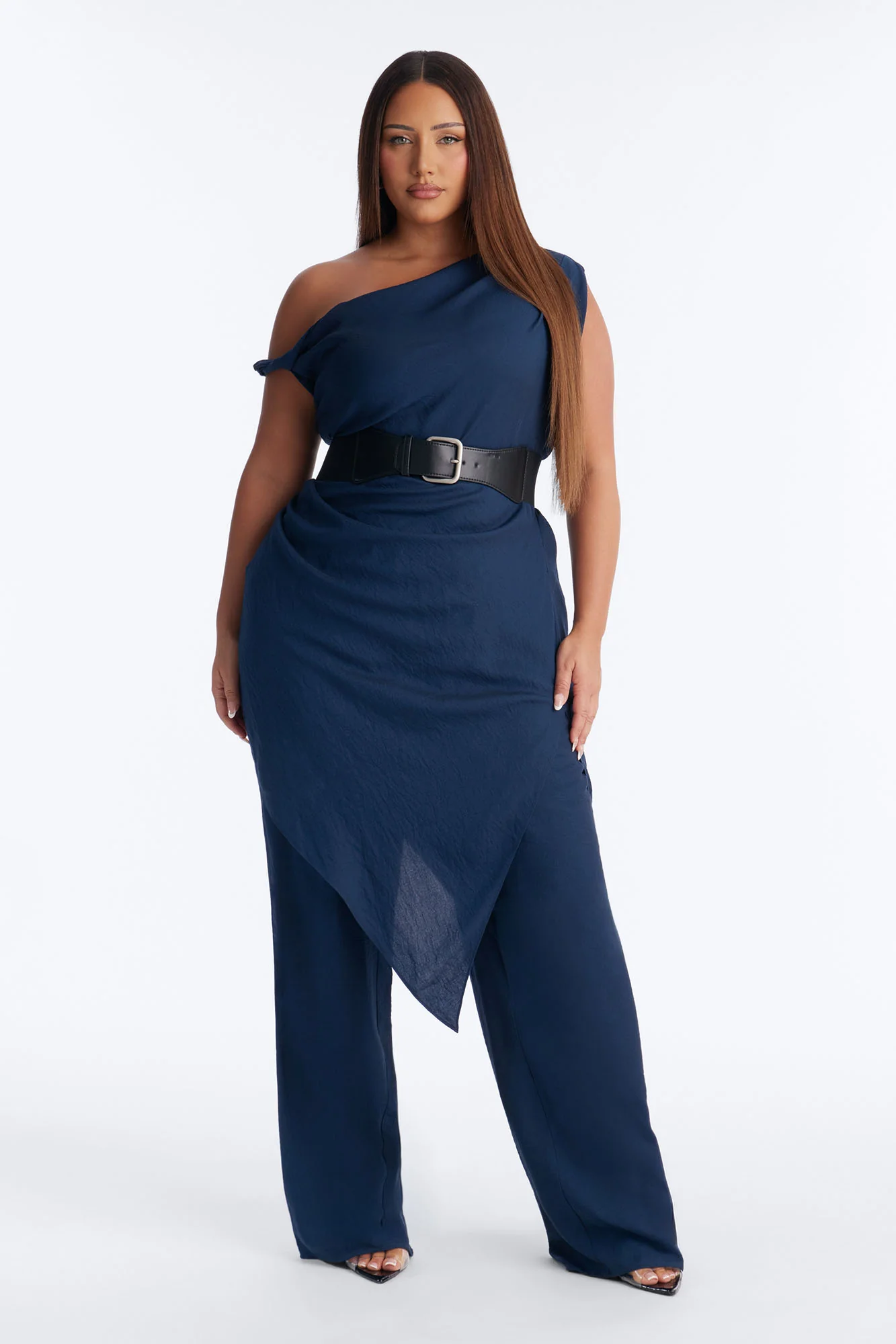 Willow Belted Asymmetrical Pant Set - Navy - Image 5