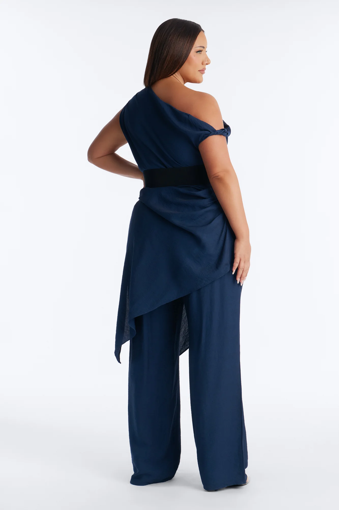 Willow Belted Asymmetrical Pant Set - Navy - Image 8