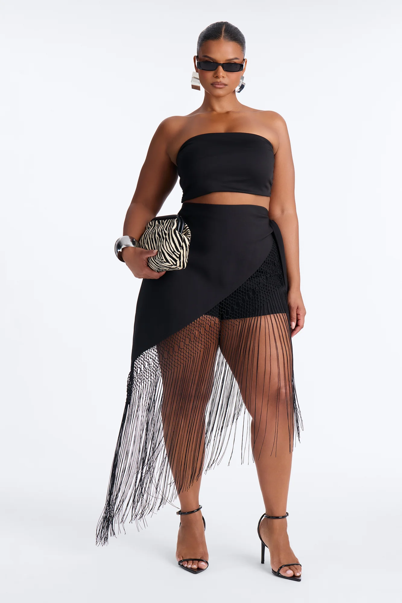 Willow Fringe Wrap Short - Black - Image 5