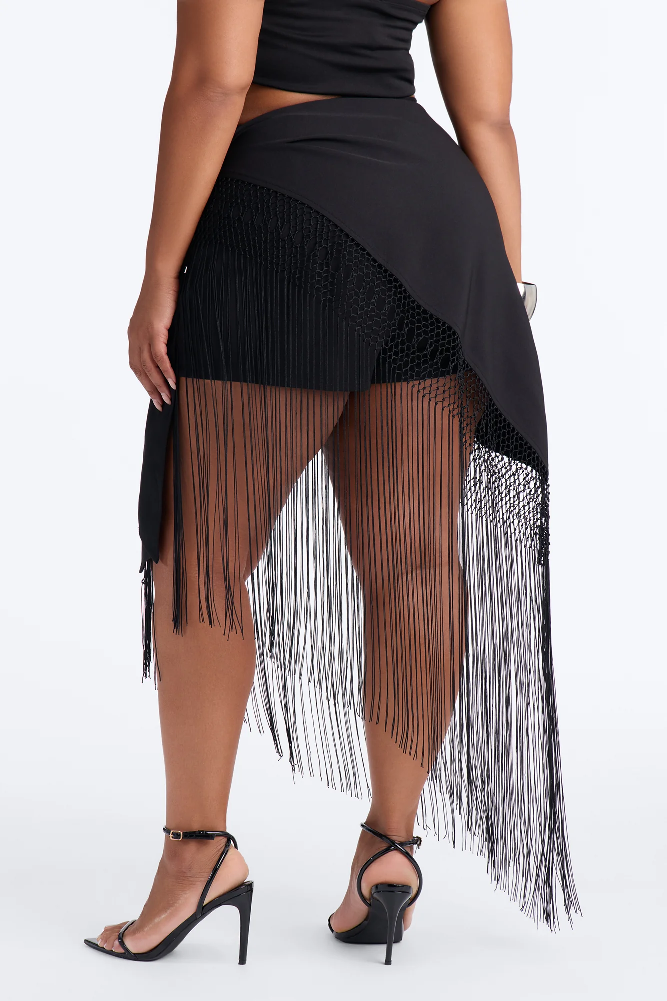Willow Fringe Wrap Short - Black - Image 8
