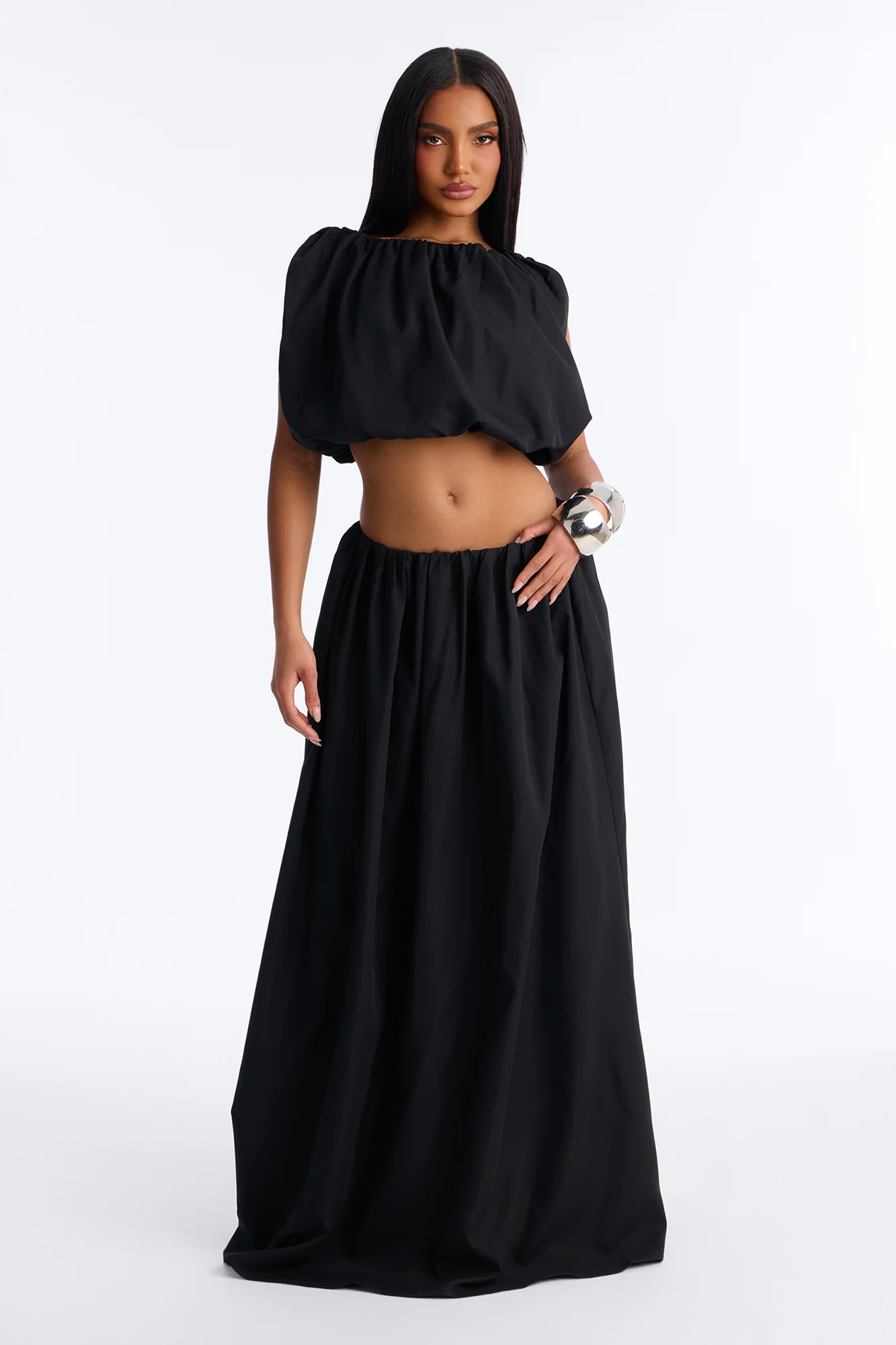 Willow Poplin Maxi Skirt - Black