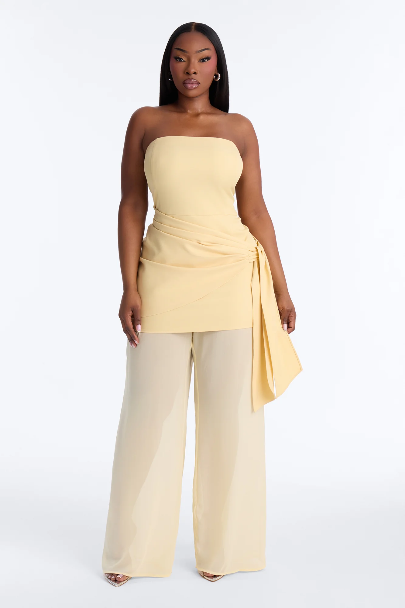 Willow Sheer Draped Jumpsuit - Yellow