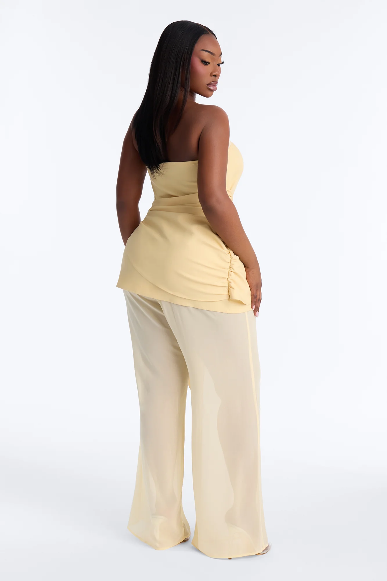 Willow Sheer Draped Jumpsuit - Yellow - Image 4