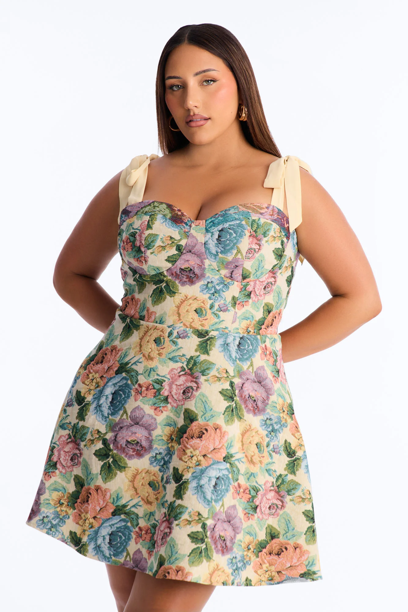 Willow Tie Shoulder Jacquard Mini Dress - Natural/Combo - Image 5