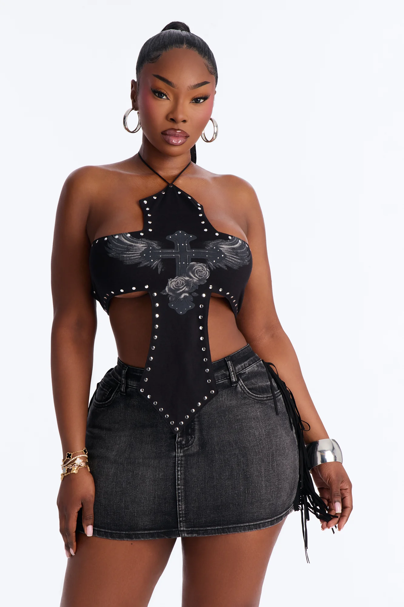 Wings Of An Angel Studded Halter Top - Black - Image 5