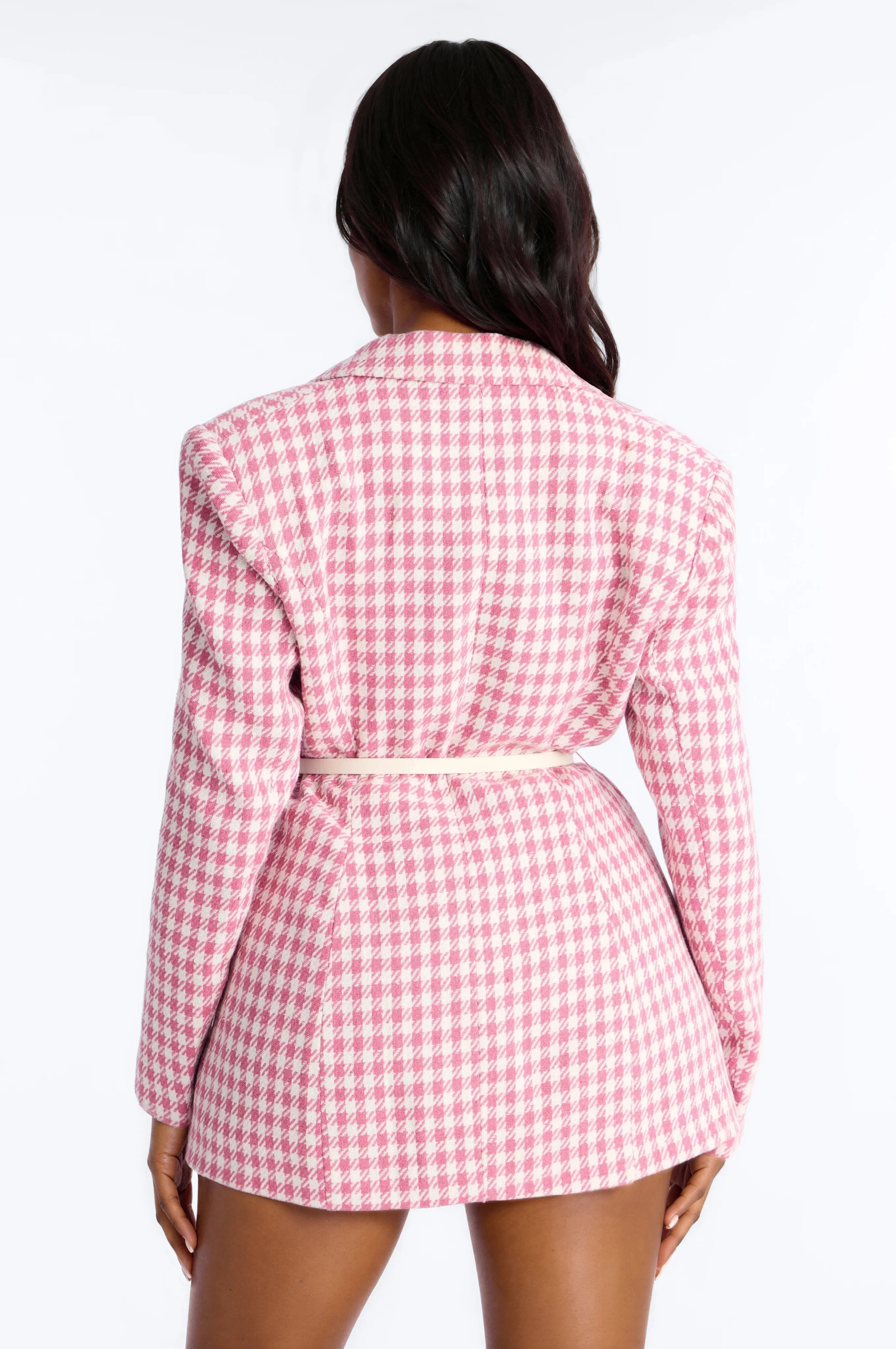 Winifred Belted Houndstooth Blazer - Pink/combo - Image 3
