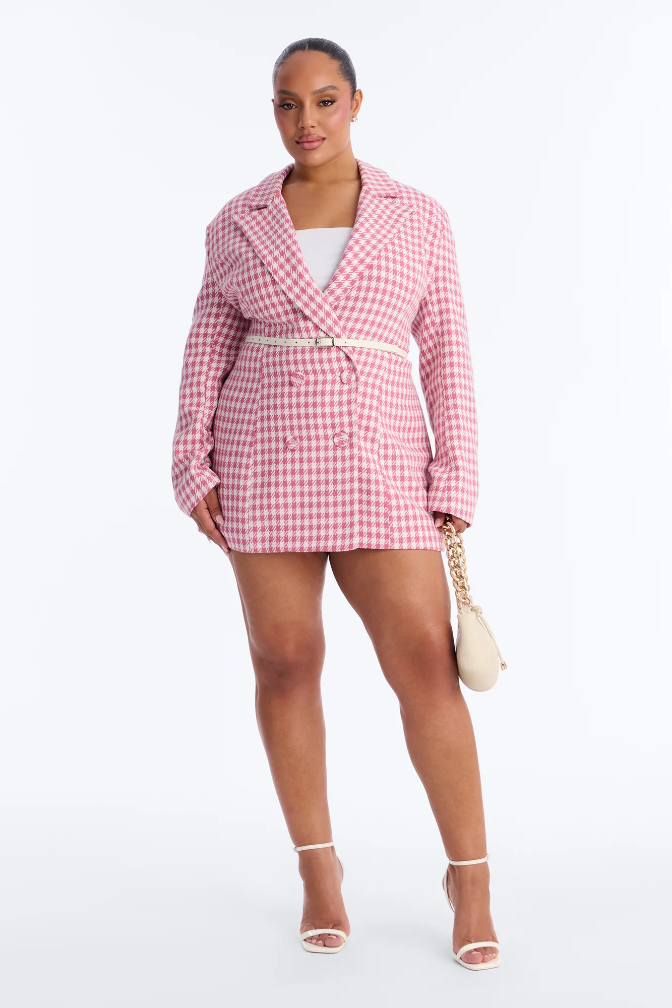 Winifred Belted Houndstooth Blazer - Pink/combo - Image 5