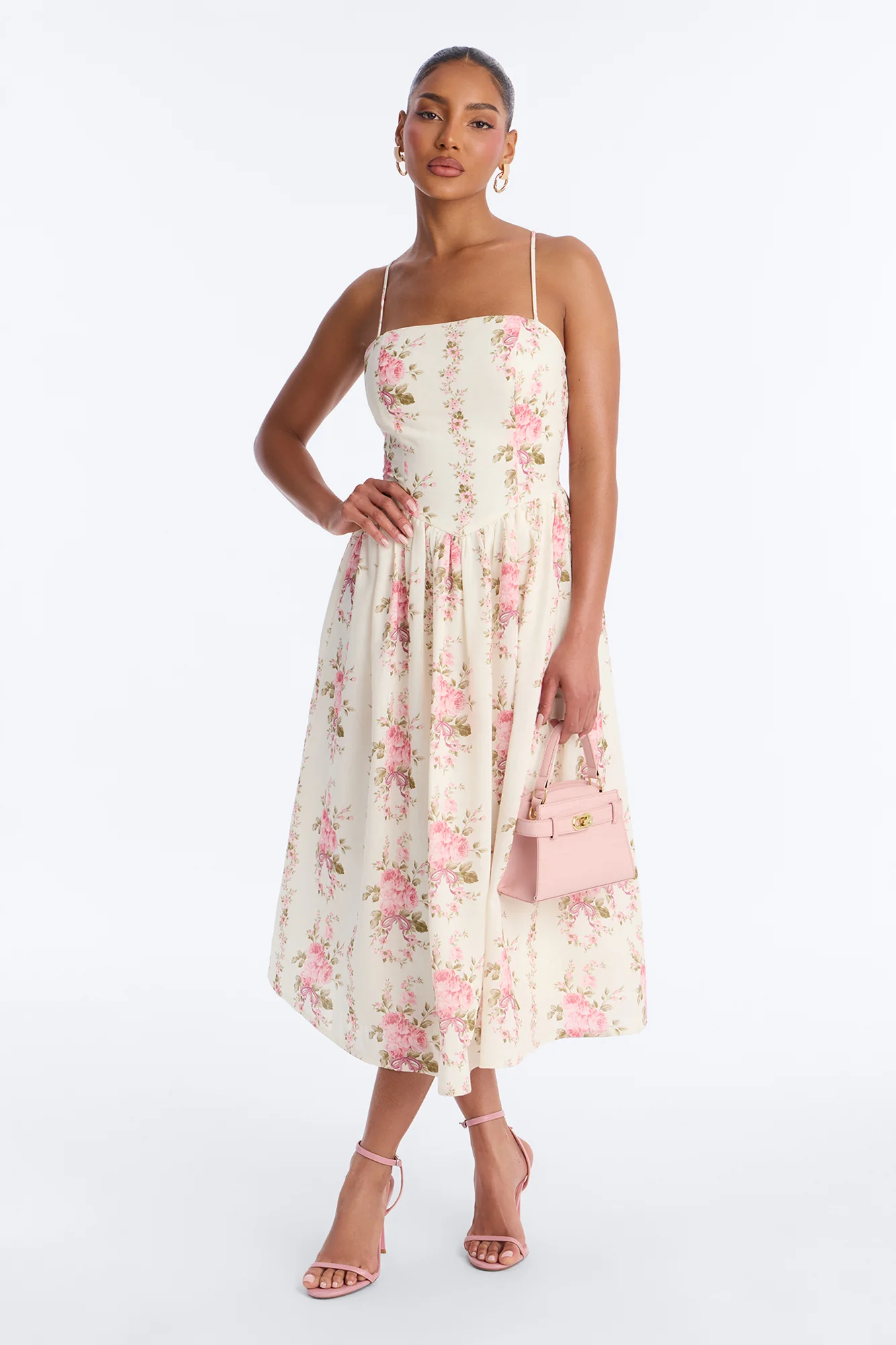 Winni Floral Linen Midi Dress - White/combo