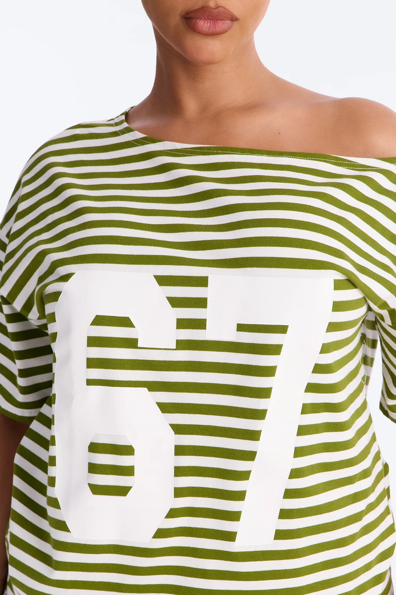 Winning Streak Off Shoulder Striped Short Set - Green/combo - Image 3