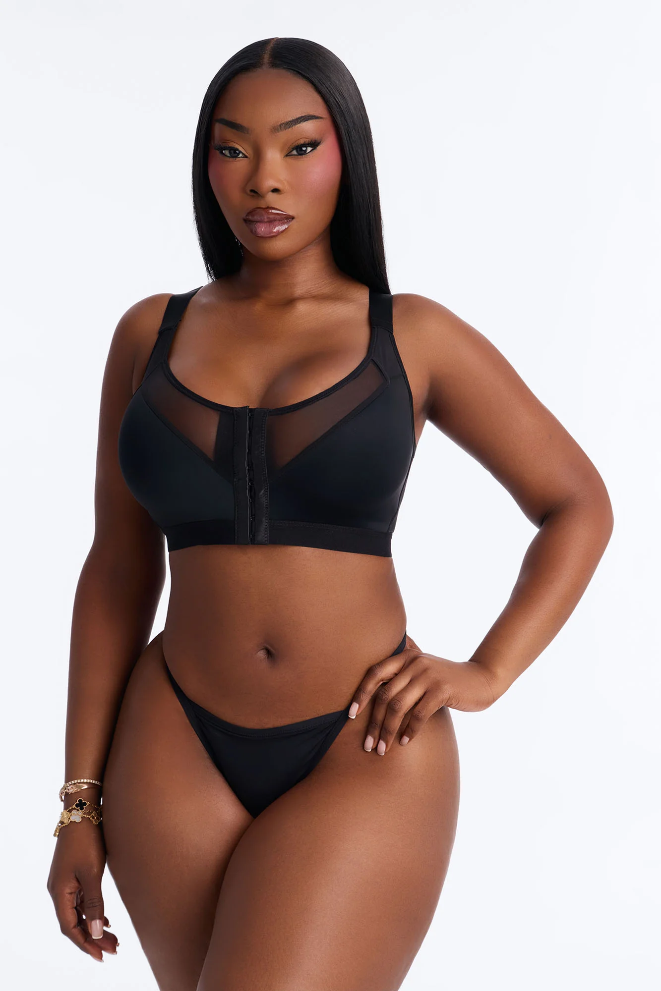 Wireless Front Closure Bra - Black - Image 5