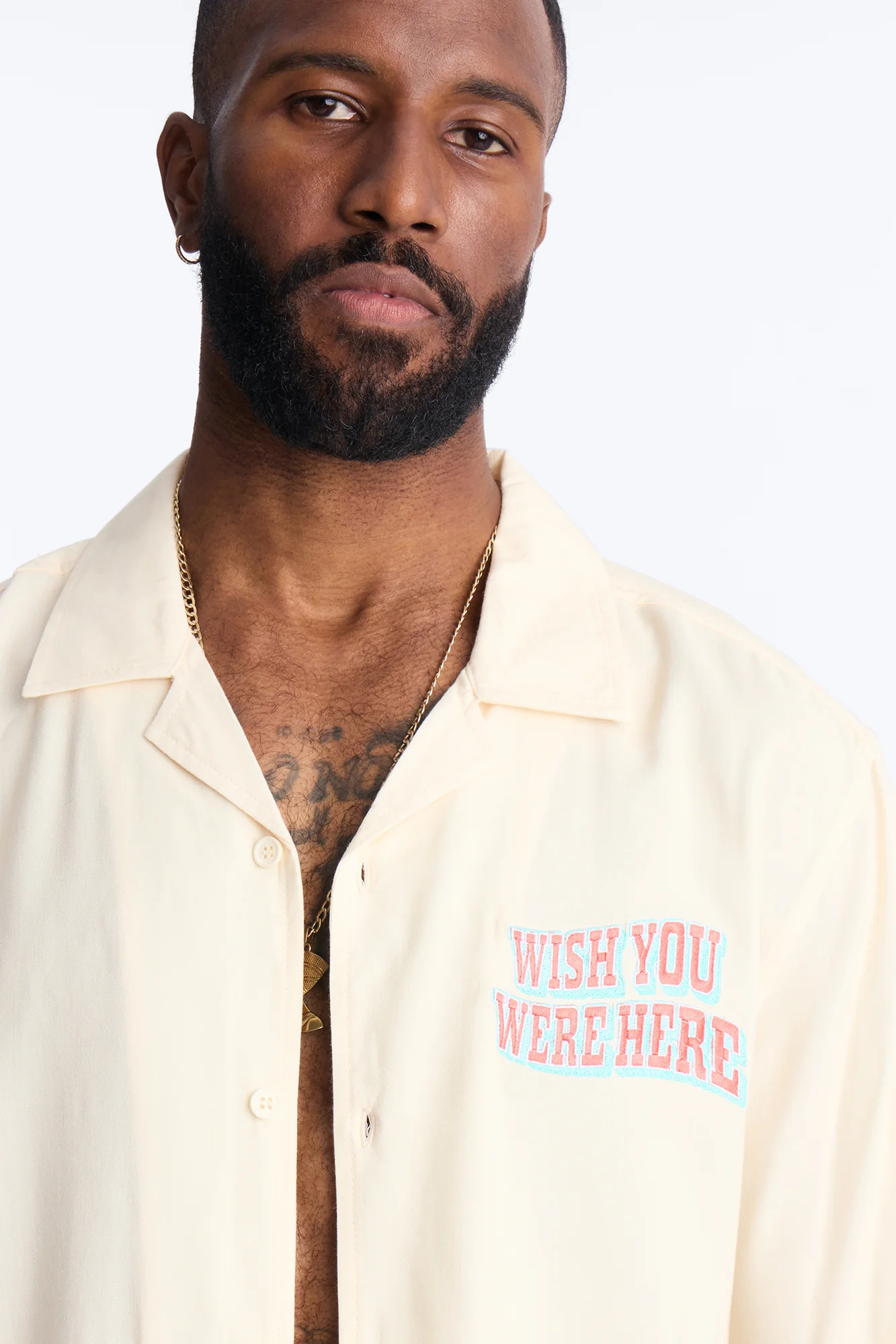 Wish You Were Here Postcard Short Sleeve Cuban Collar Shirt - Cream - Image 3