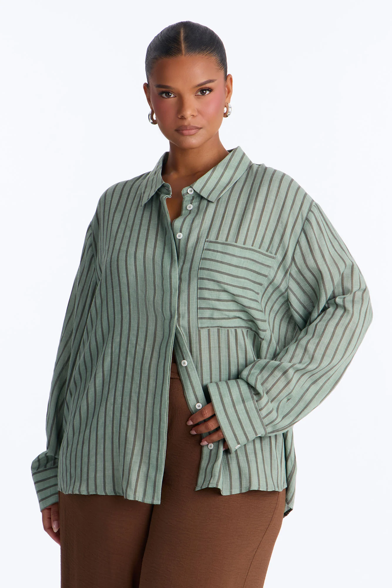 Wishing For It Striped Linen Shirt - Green/combo - Image 6