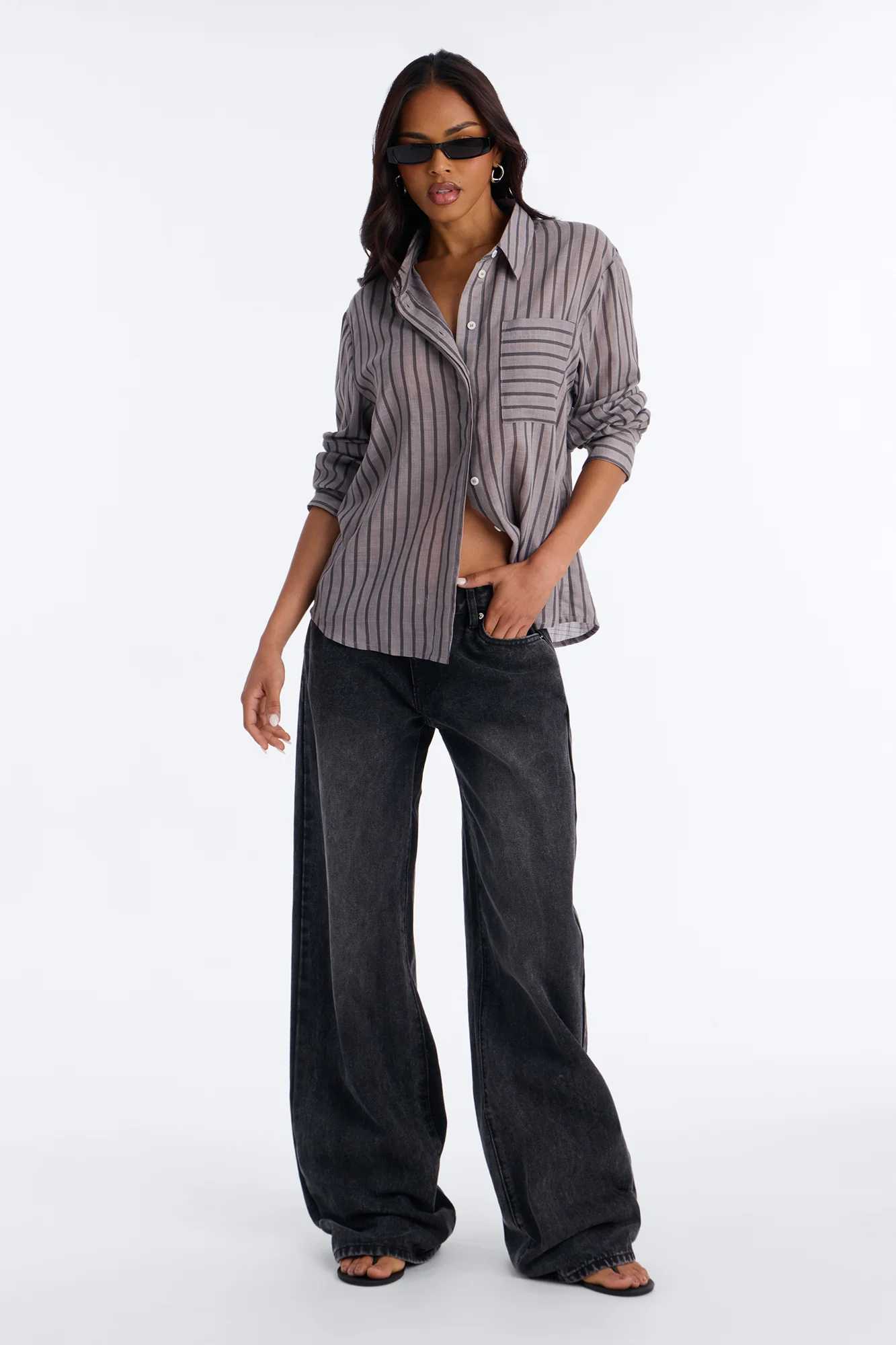 Wishing For It Striped Linen Shirt - Grey - Image 2