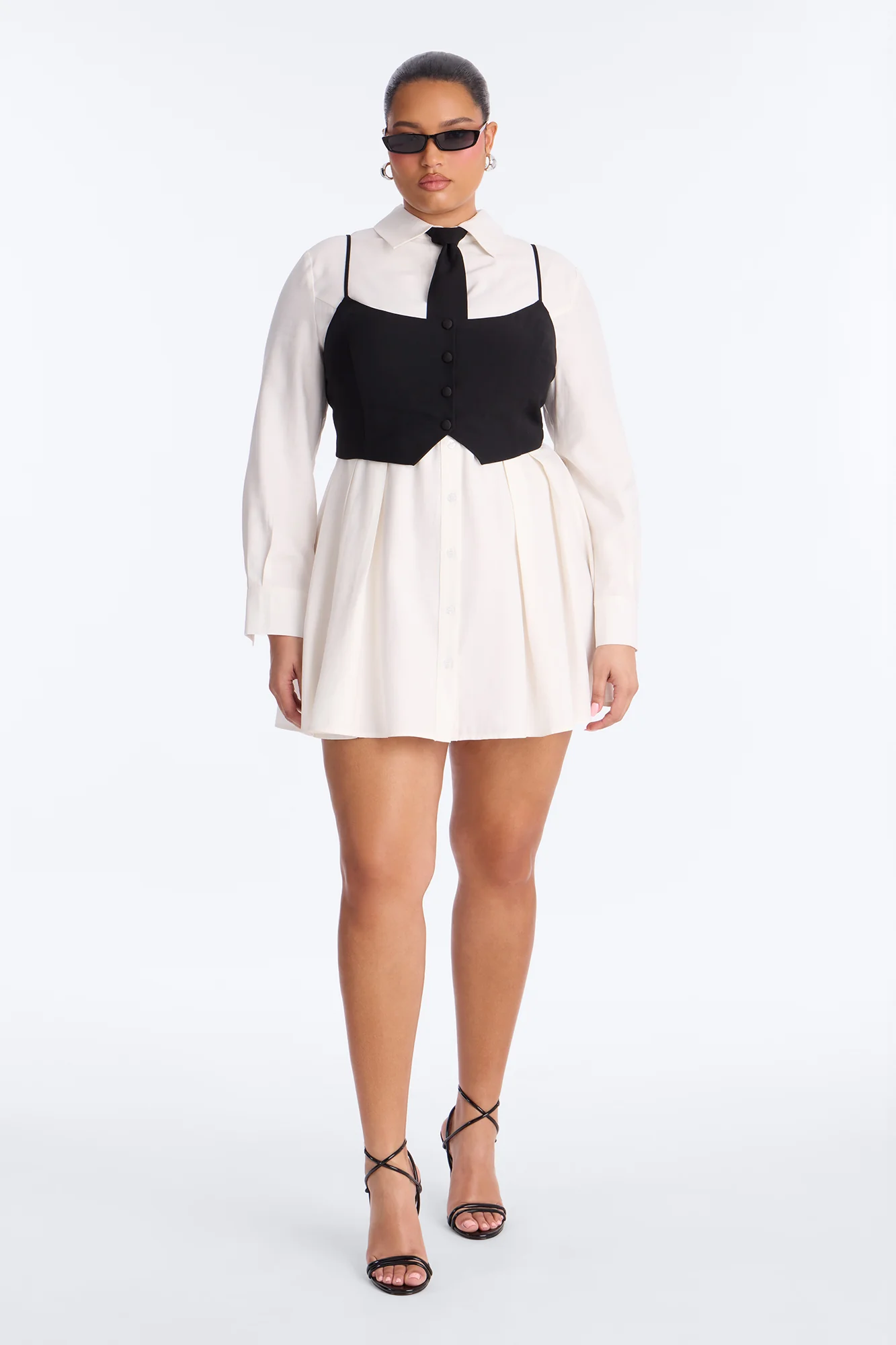 Work Wife Collar Linen Mini Dress - White/Black - Image 6