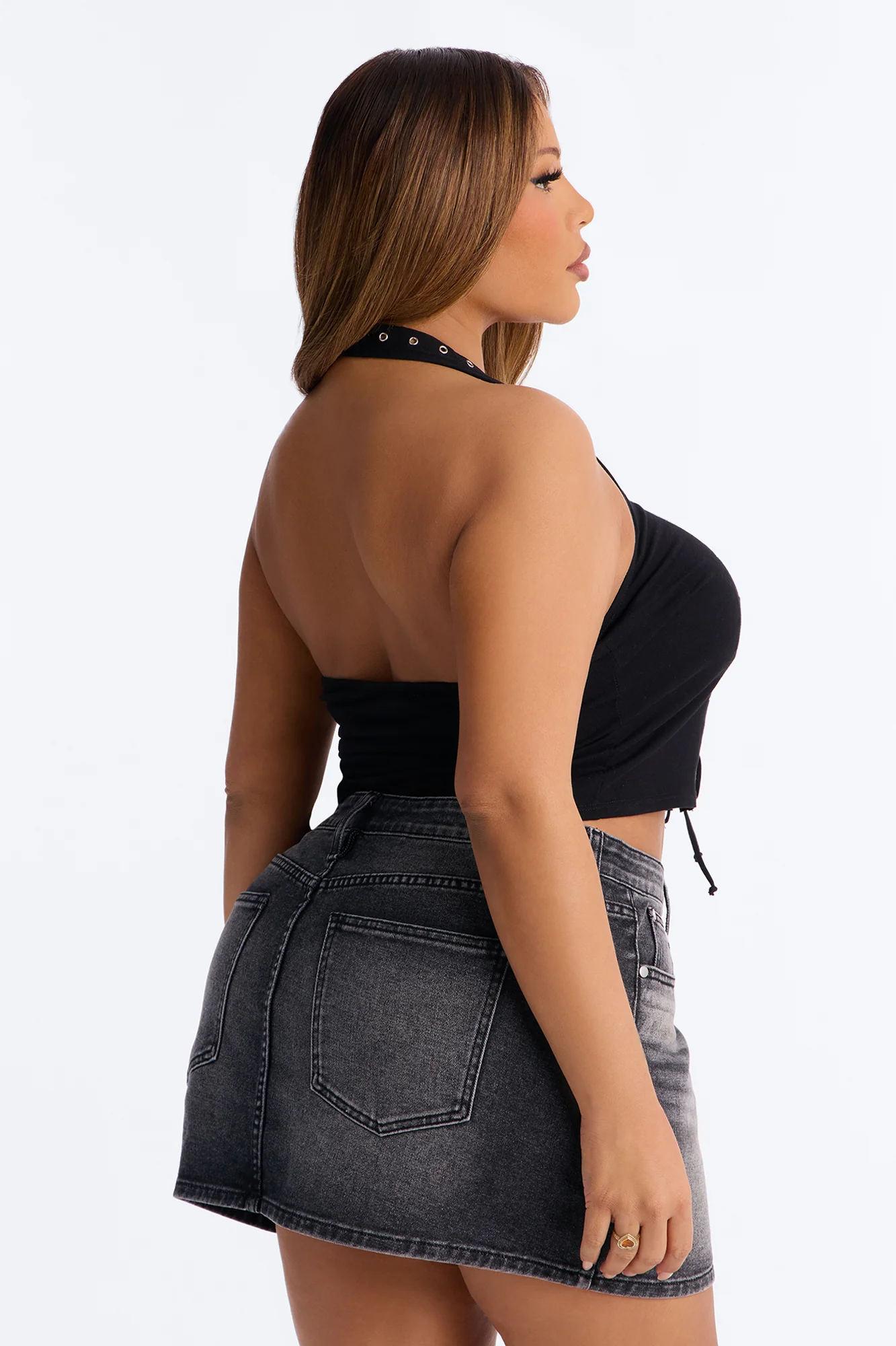 World Tour Lace Up Halter Top - Black - Image 8