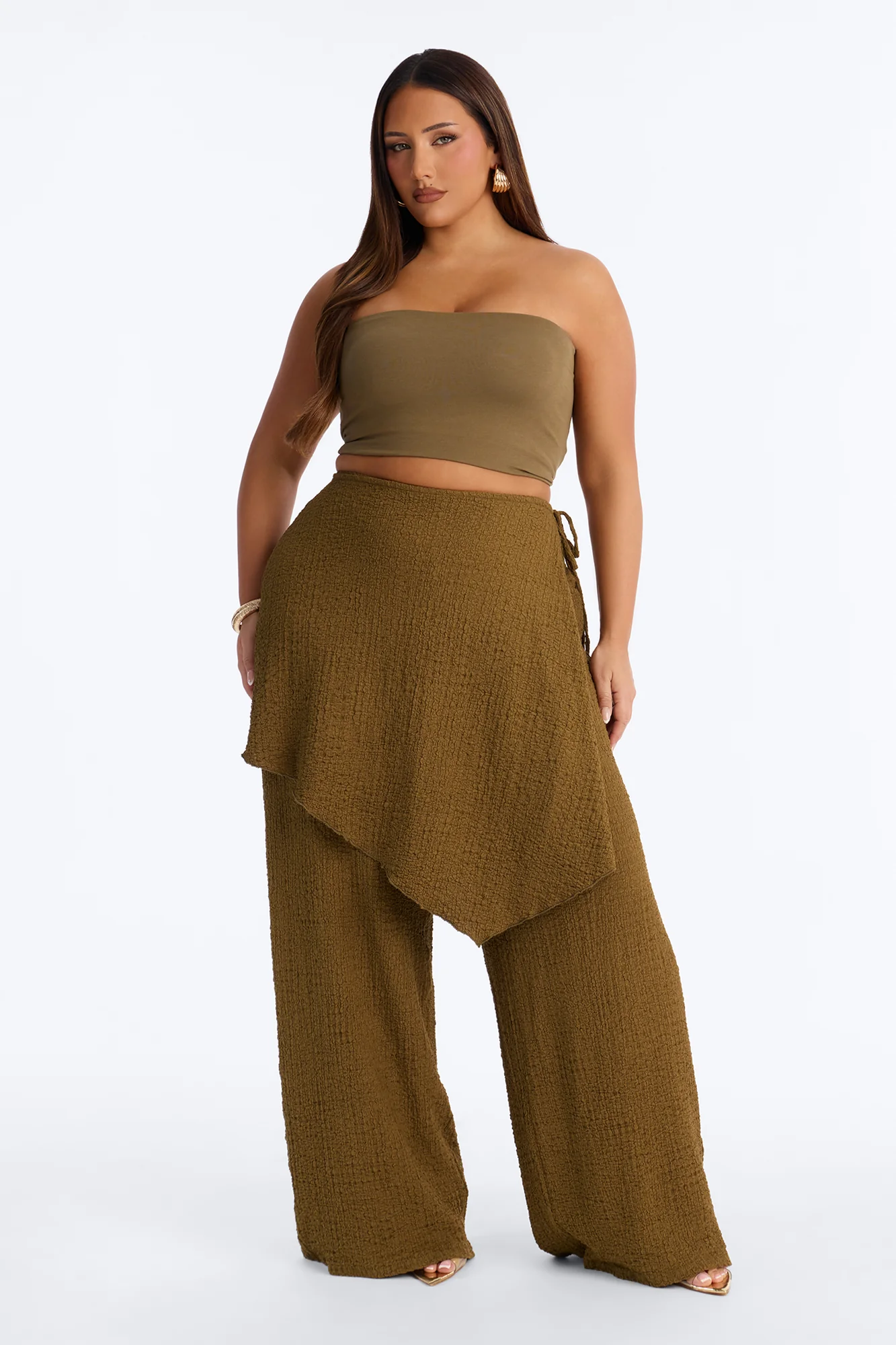 Wrap It Up Skirt Wide Leg Pant 33″ - Olive - Image 5