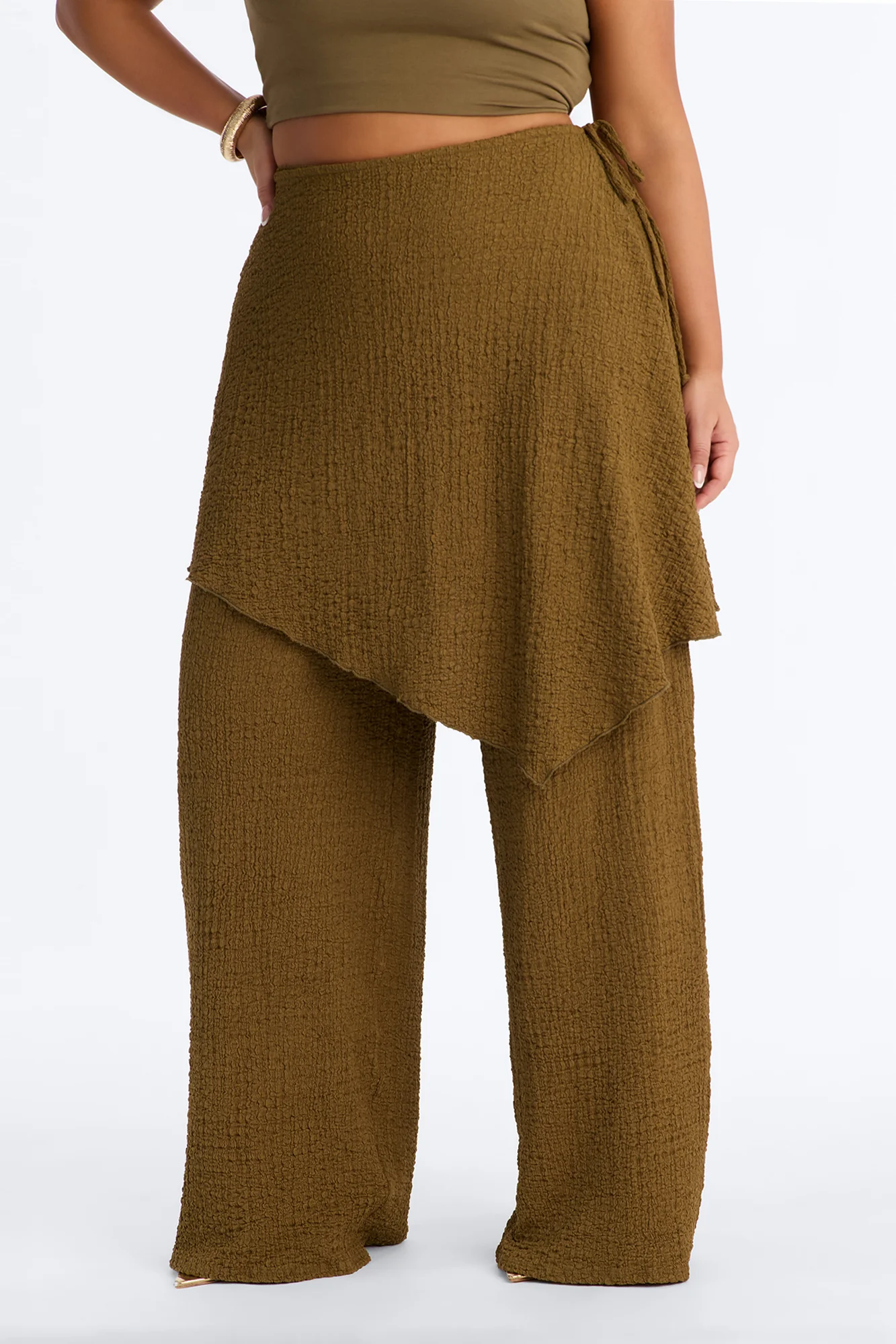Wrap It Up Skirt Wide Leg Pant 33″ - Olive - Image 6