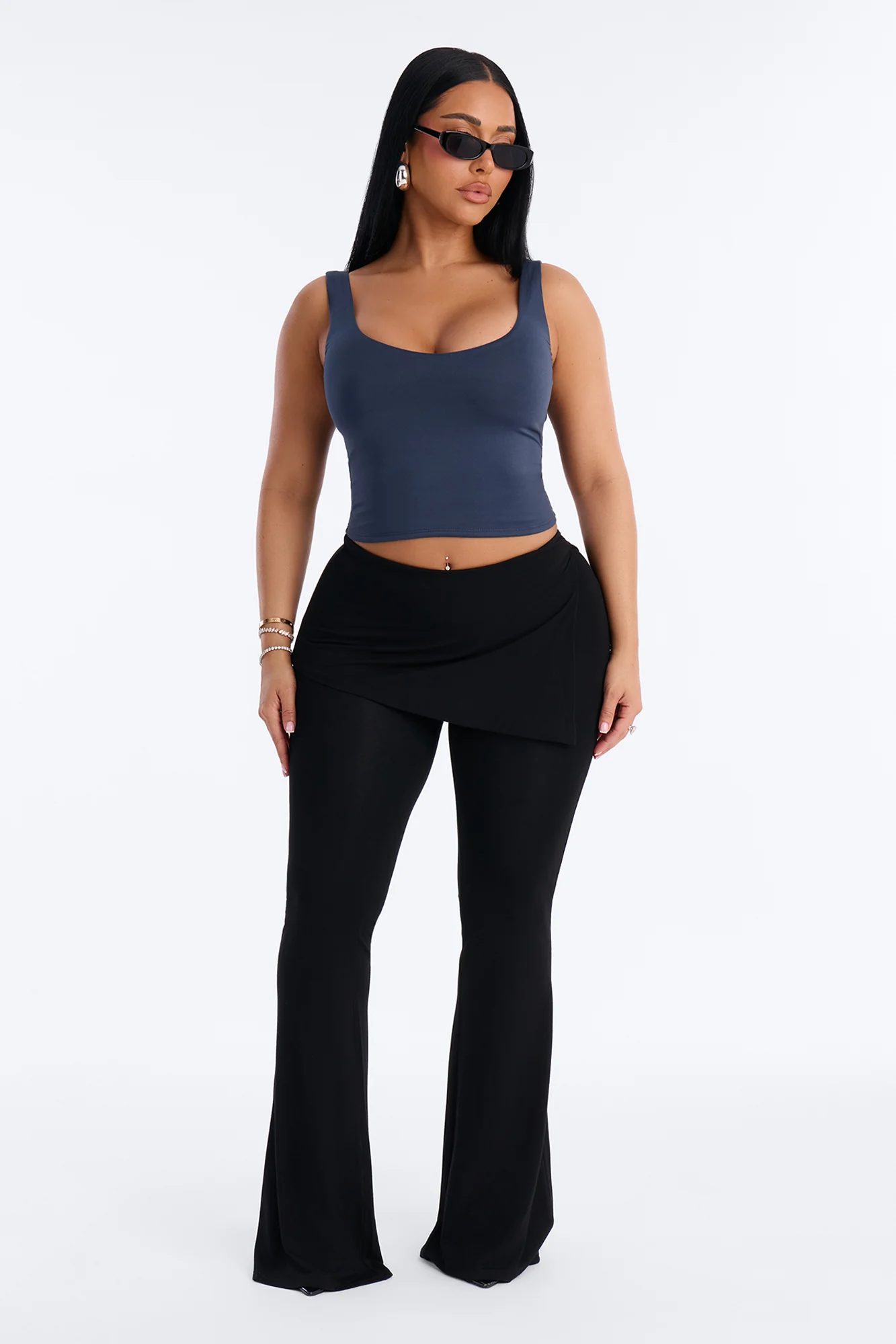 Wrapped Up Asymmetrical Skirt Flare Pant 33″ - Black - Image 2