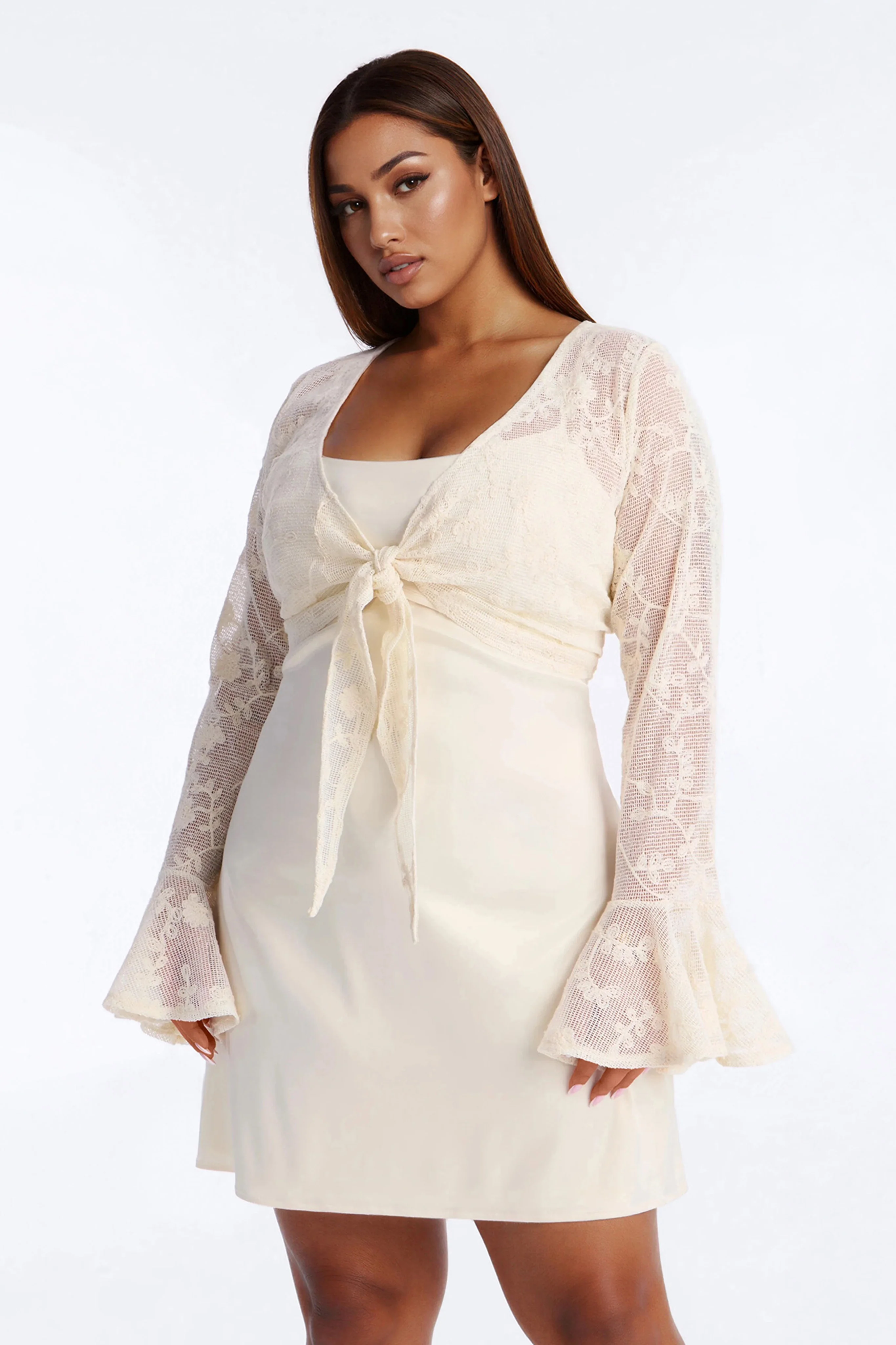 Wren Lace Mini Dress Set - Cream - Image 6
