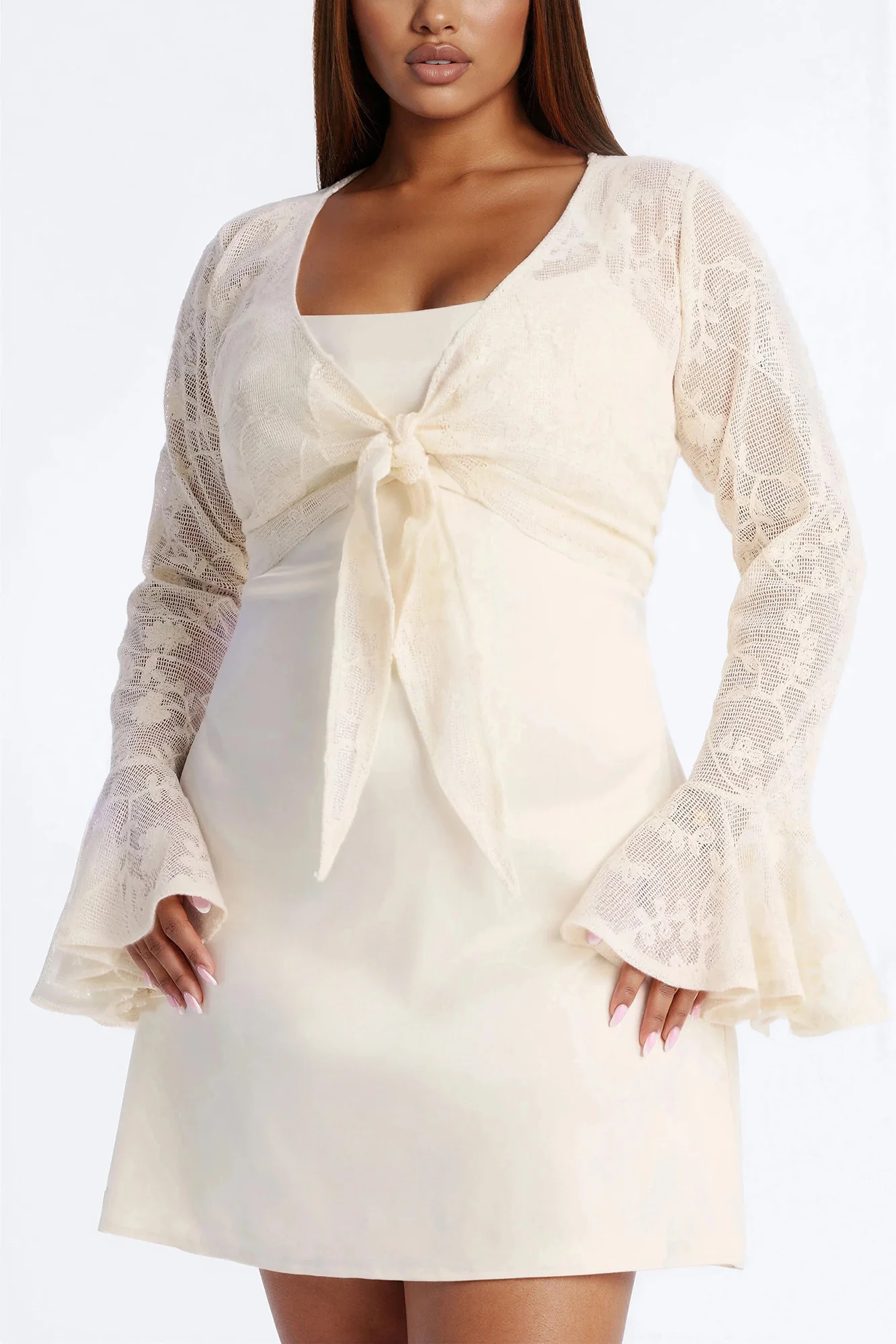 Wren Lace Mini Dress Set - Cream - Image 8