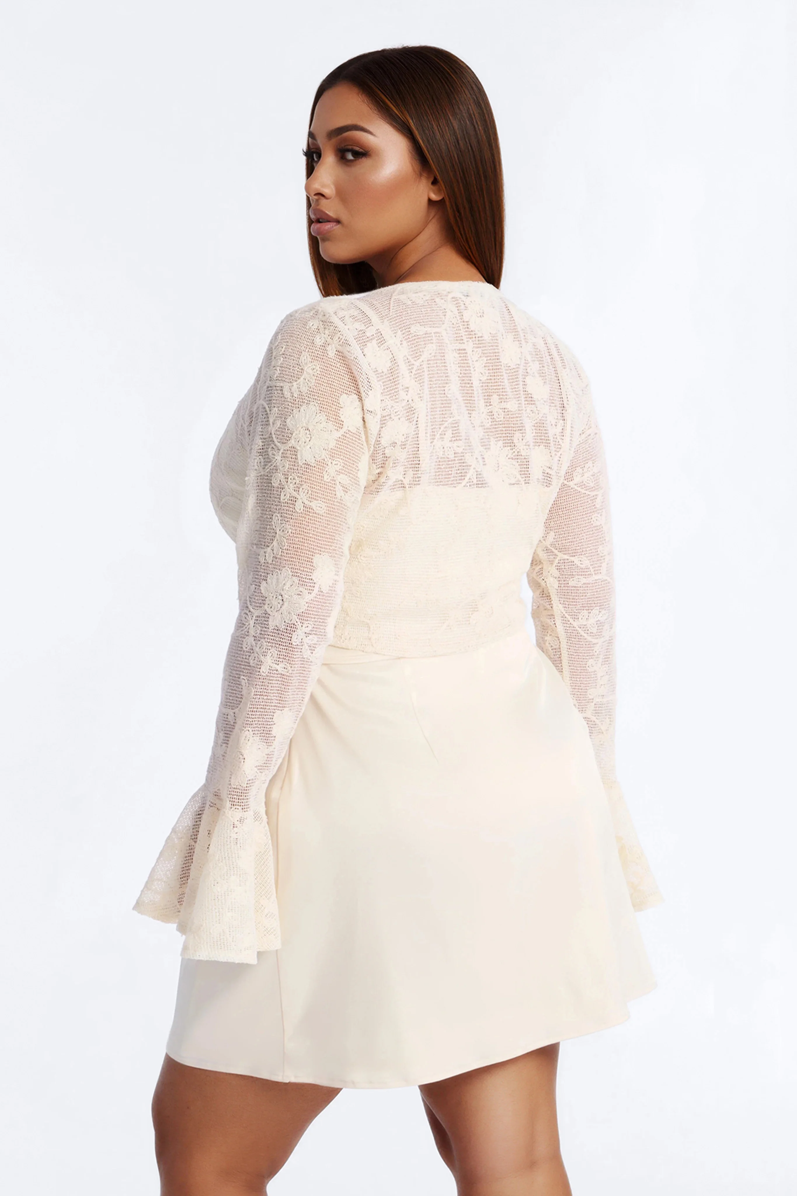 Wren Lace Mini Dress Set - Cream - Image 9