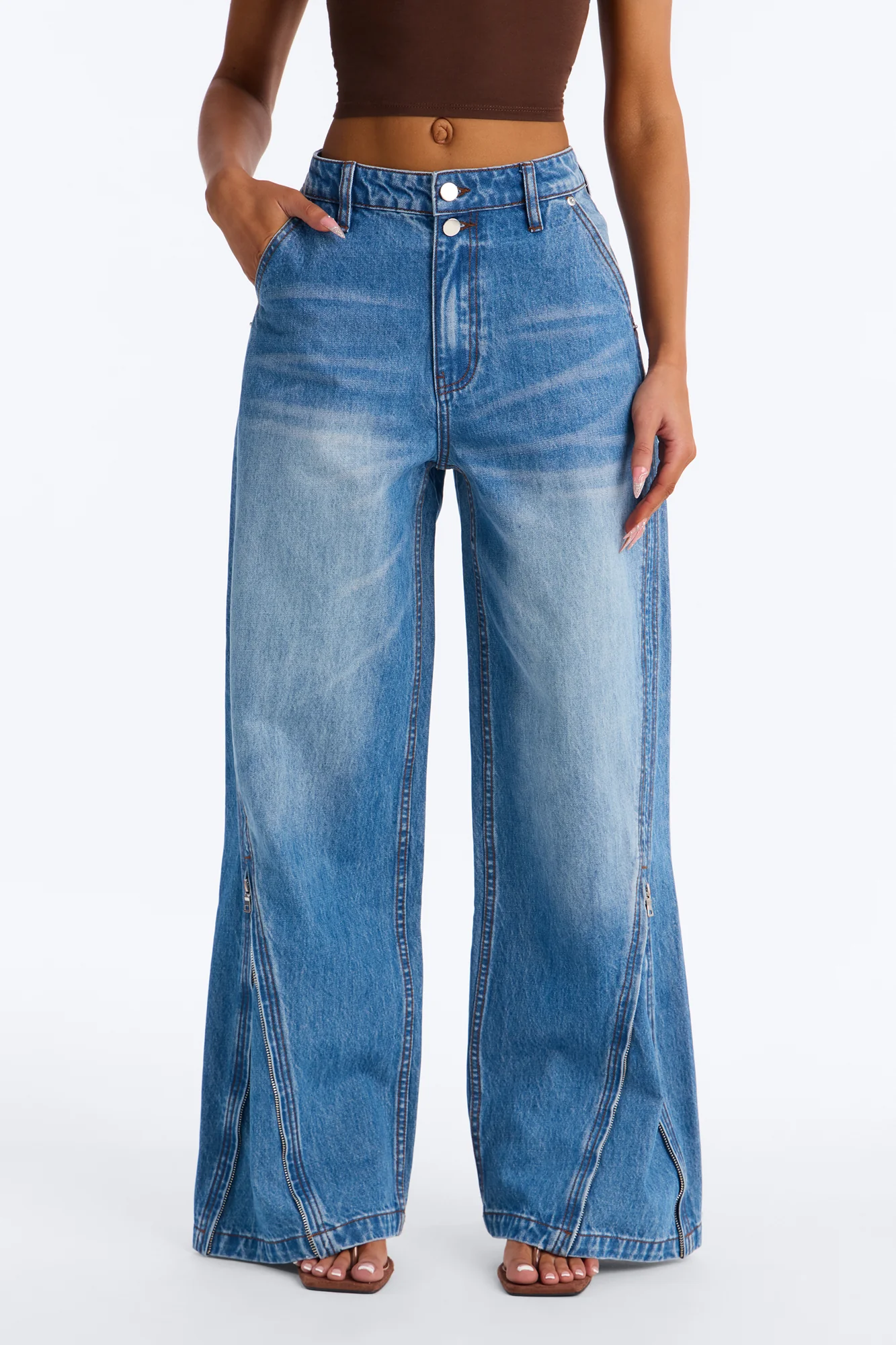 Wrong Zip Code Wide Leg Jeans - Light Wash - Image 2