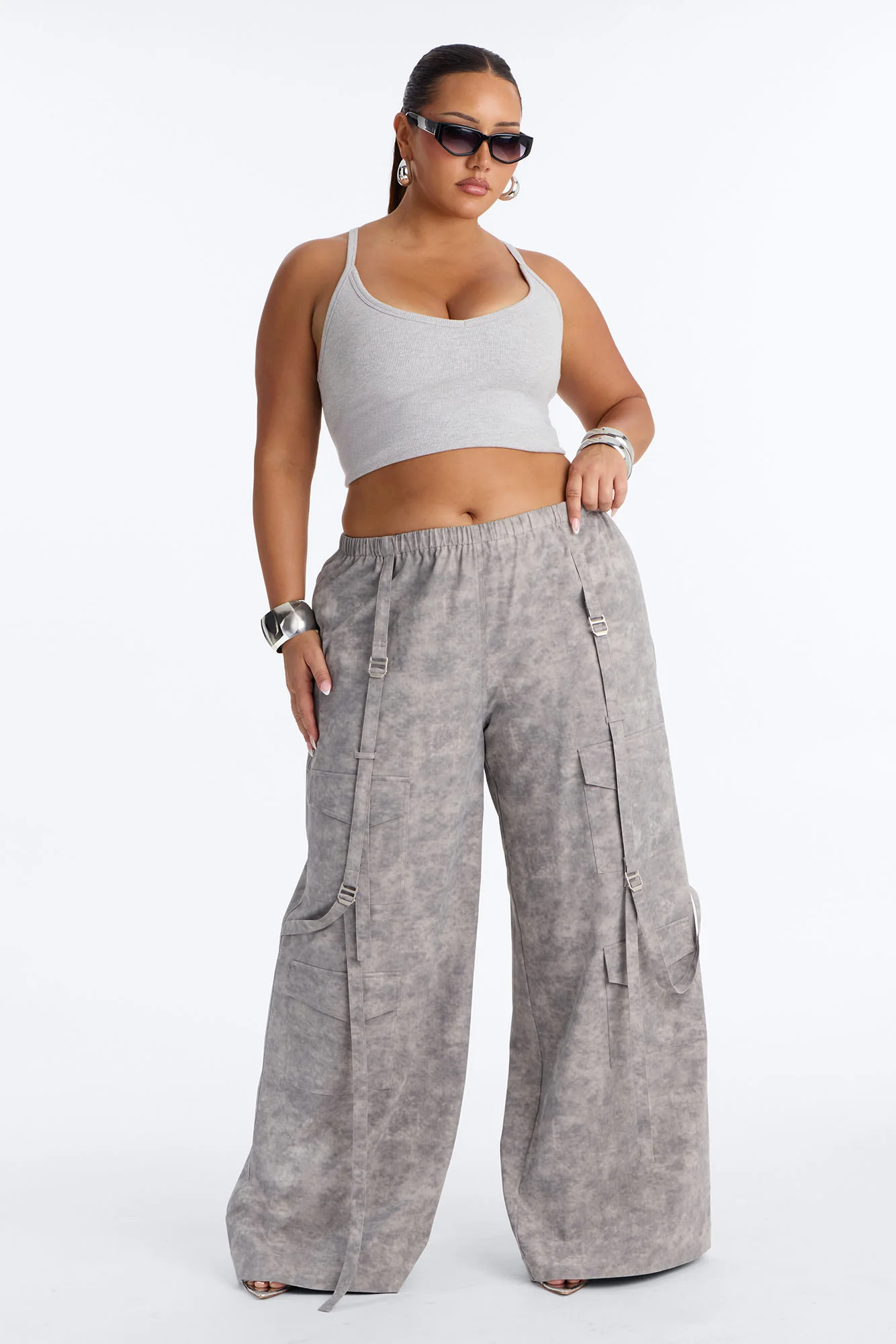 Wyn Low Rise Cargo Wide Leg Pant 34″ - Grey/combo - Image 4