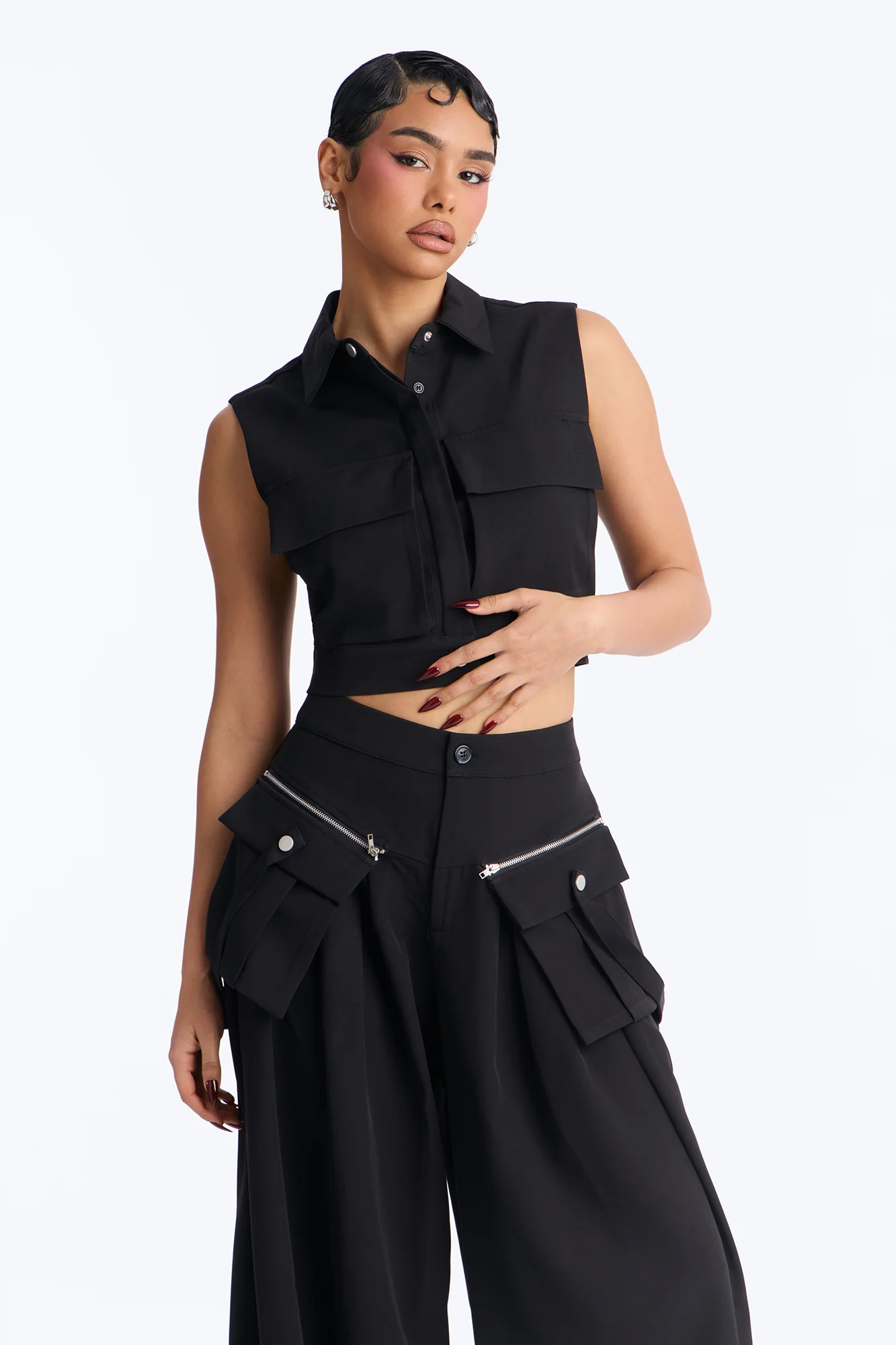 Yara Cargo Wide Leg Pant Set - Black - Image 2