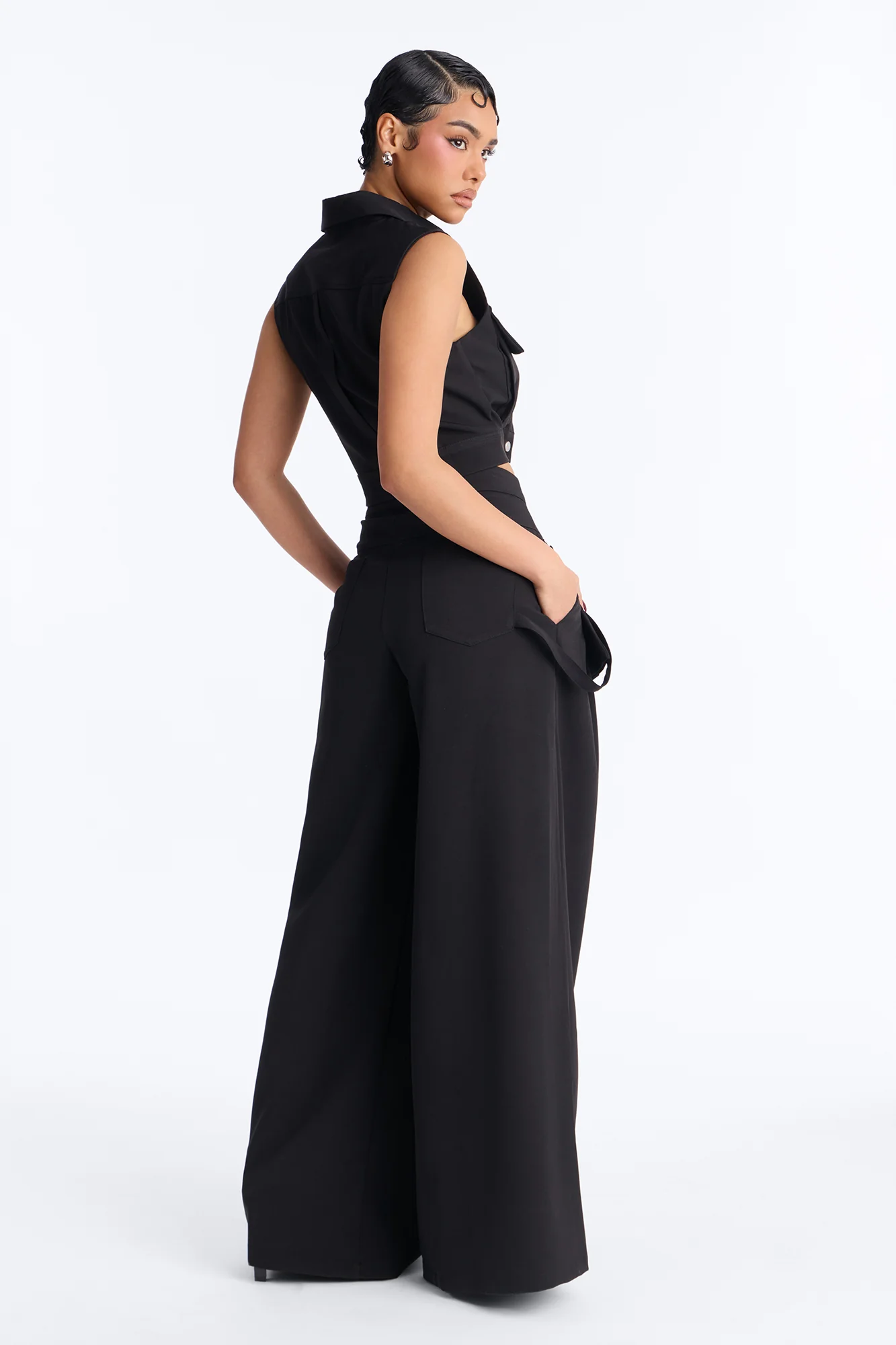 Yara Cargo Wide Leg Pant Set - Black - Image 4
