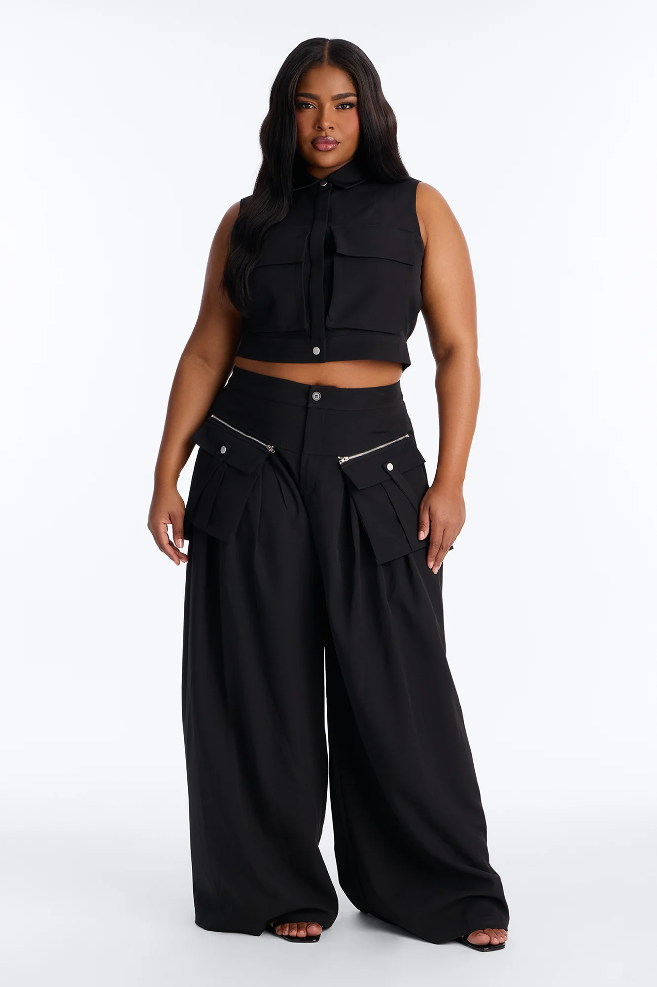 Yara Cargo Wide Leg Pant Set - Black - Image 5