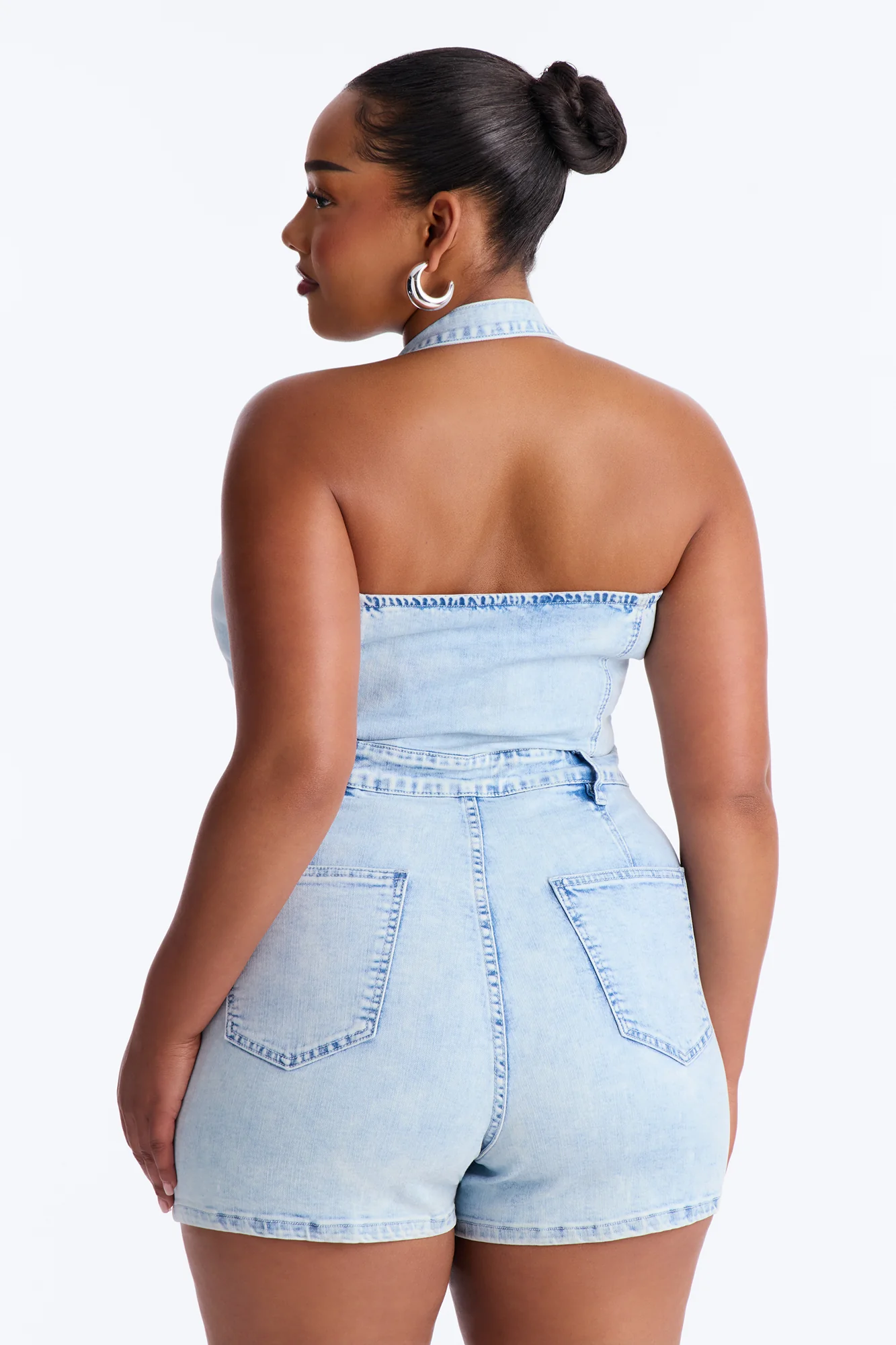 Yara Denim Halter Romper - Light Wash - Image 8