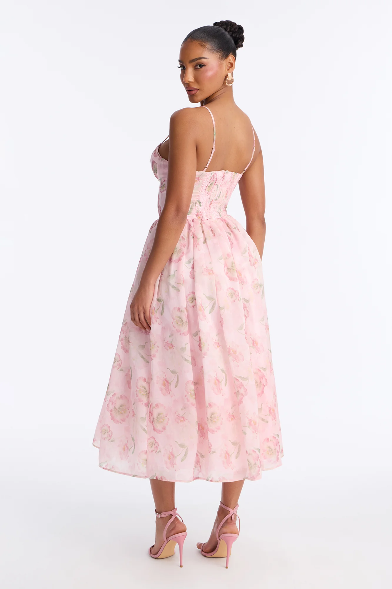 Yara Floral Organza Midi Dress - Pink - Image 4