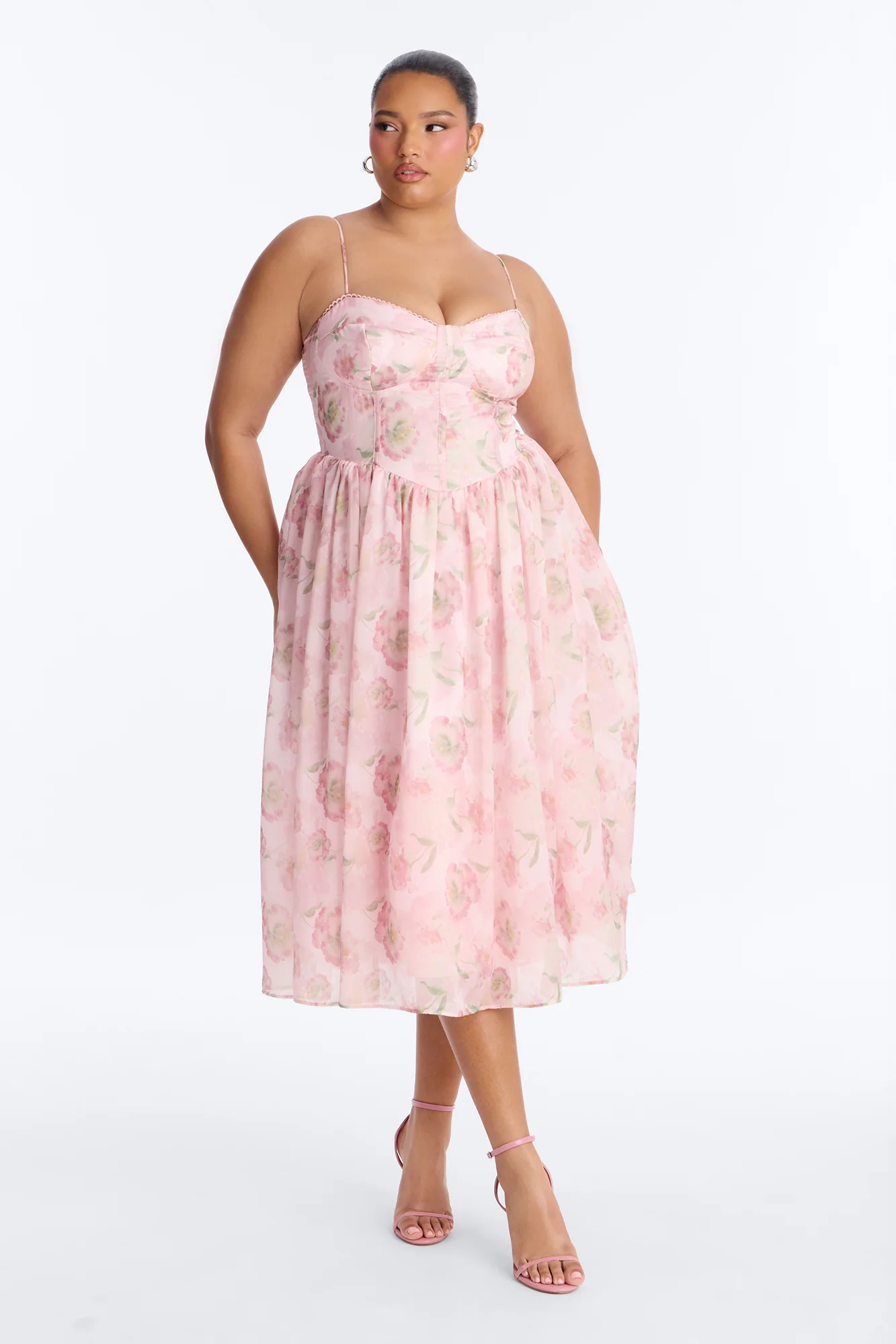 Yara Floral Organza Midi Dress - Pink - Image 5