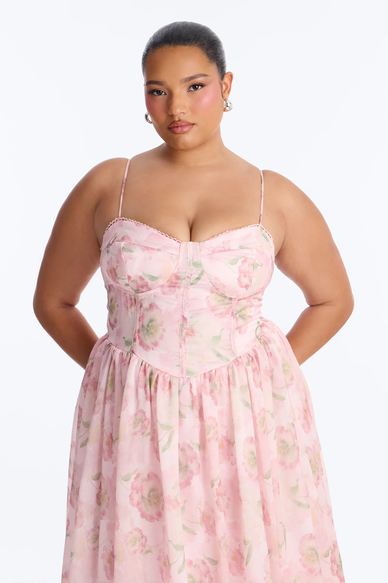 Yara Floral Organza Midi Dress - Pink - Image 6