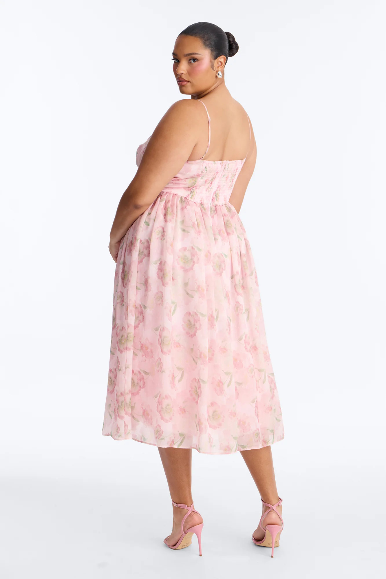 Yara Floral Organza Midi Dress - Pink - Image 7