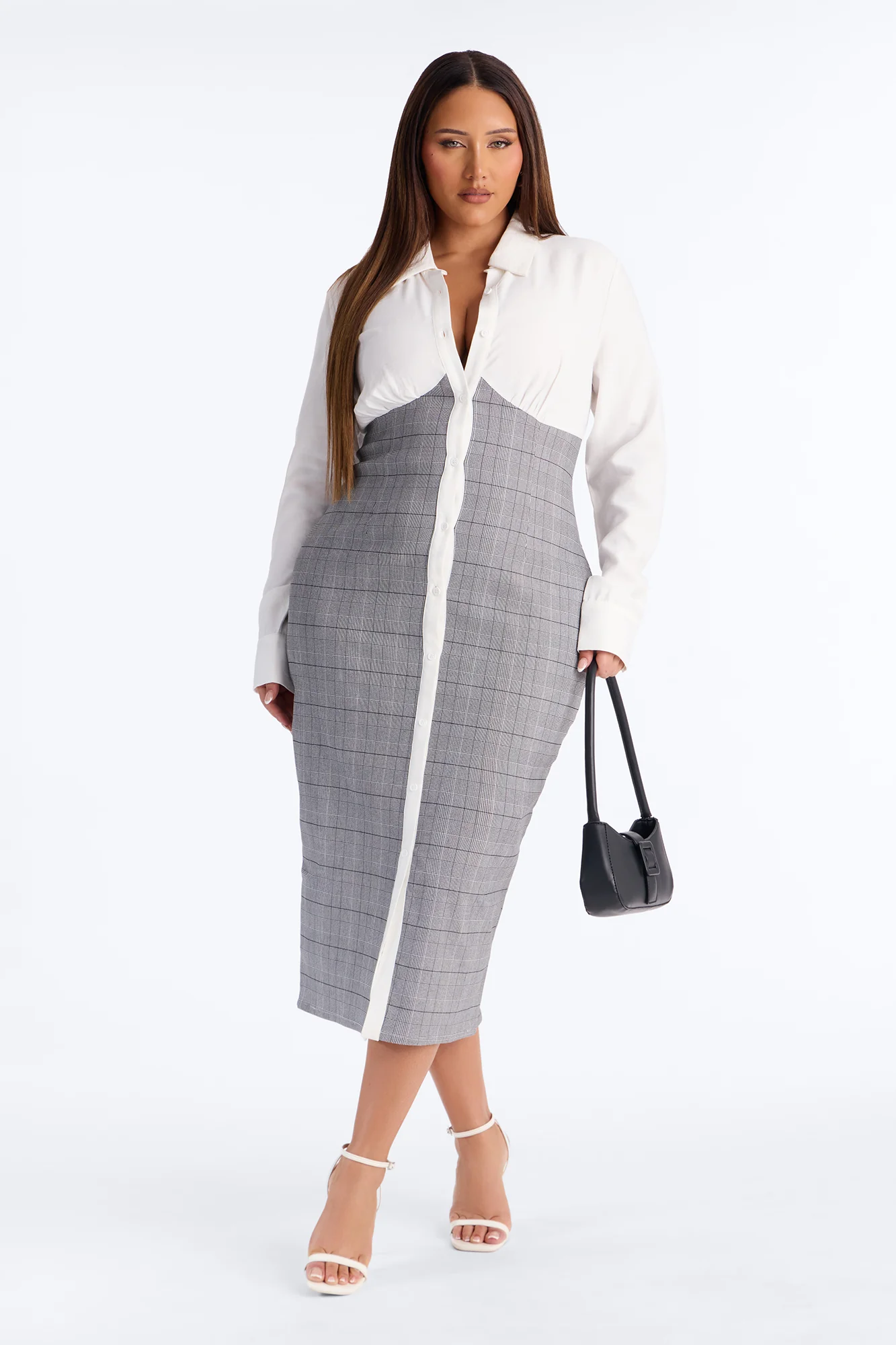 Yasmin Plaid Shirt Midi Dress - Grey/combo - Image 4