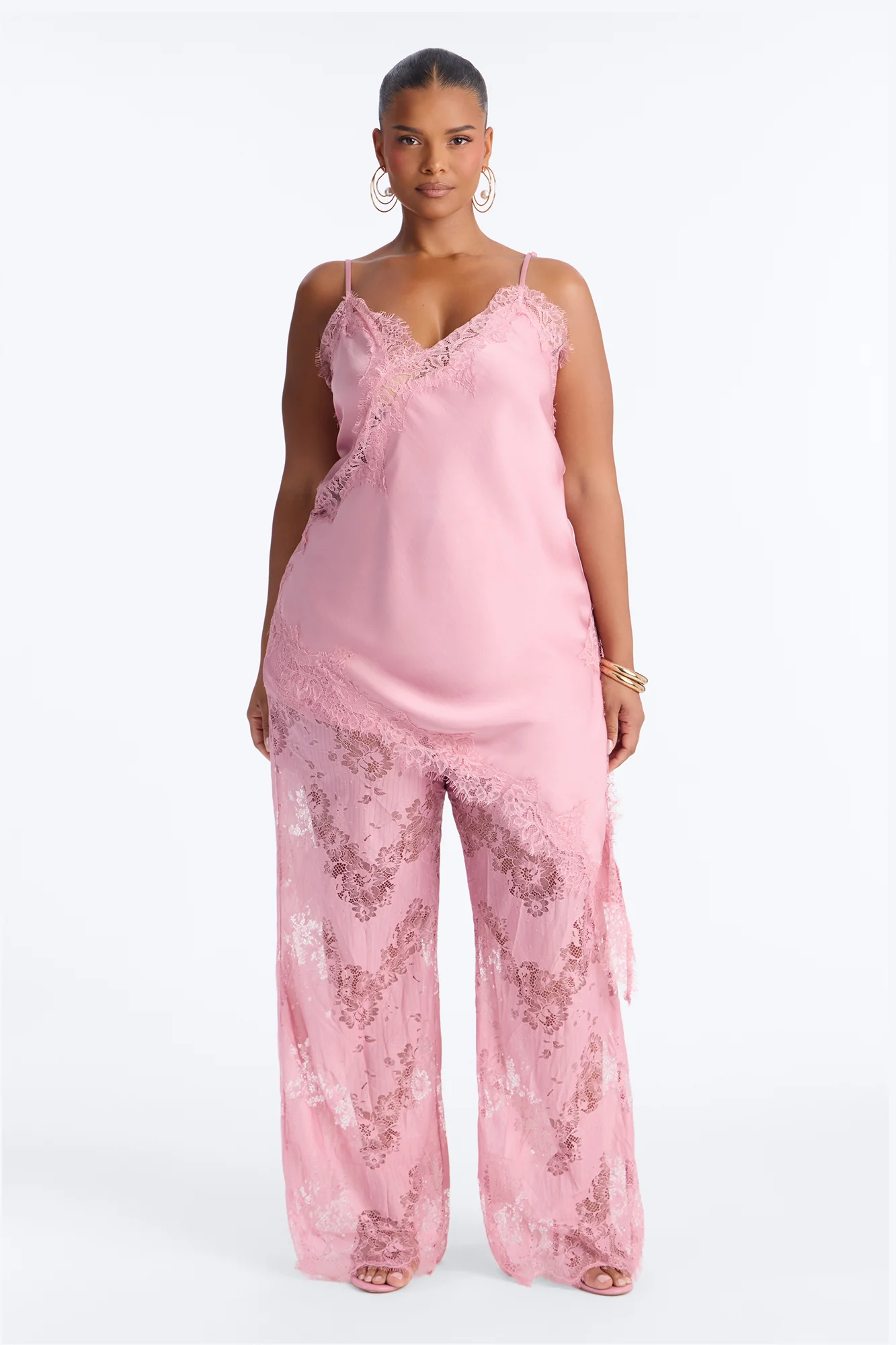 Yasmin Satin Lace Pant Set - Mauve - Image 6