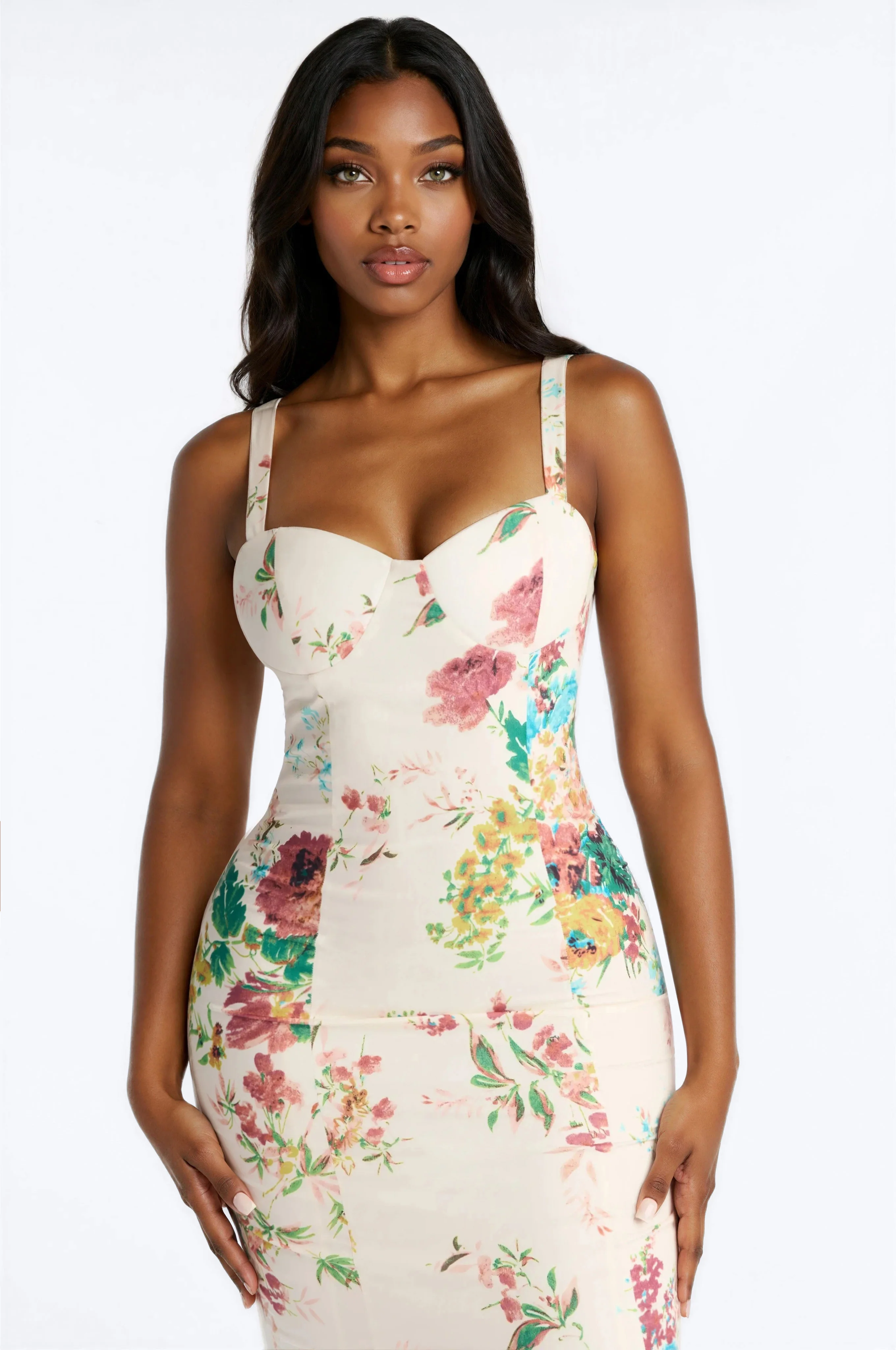 Yasmine Floral Mermaid Midi Dress - White/combo - Image 2