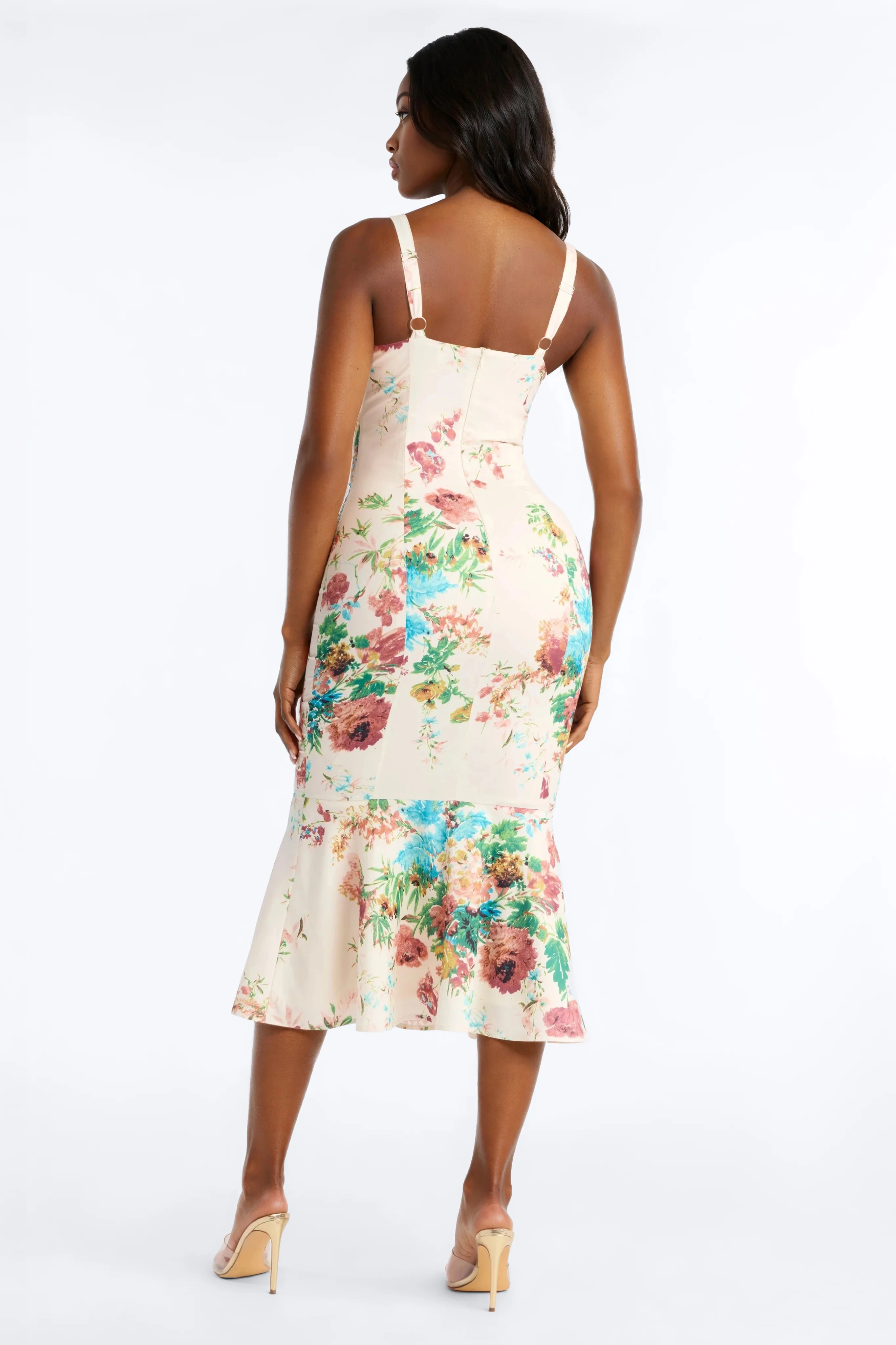 Yasmine Floral Mermaid Midi Dress - White/combo - Image 4
