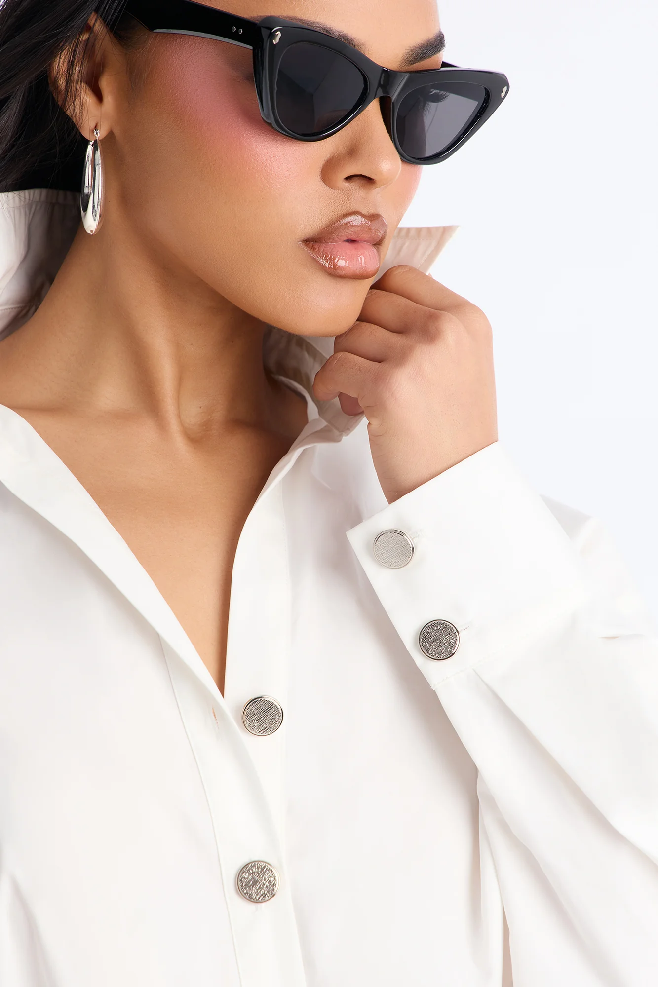 Yasmine Shirt Midi Dress - White/Black - Image 2