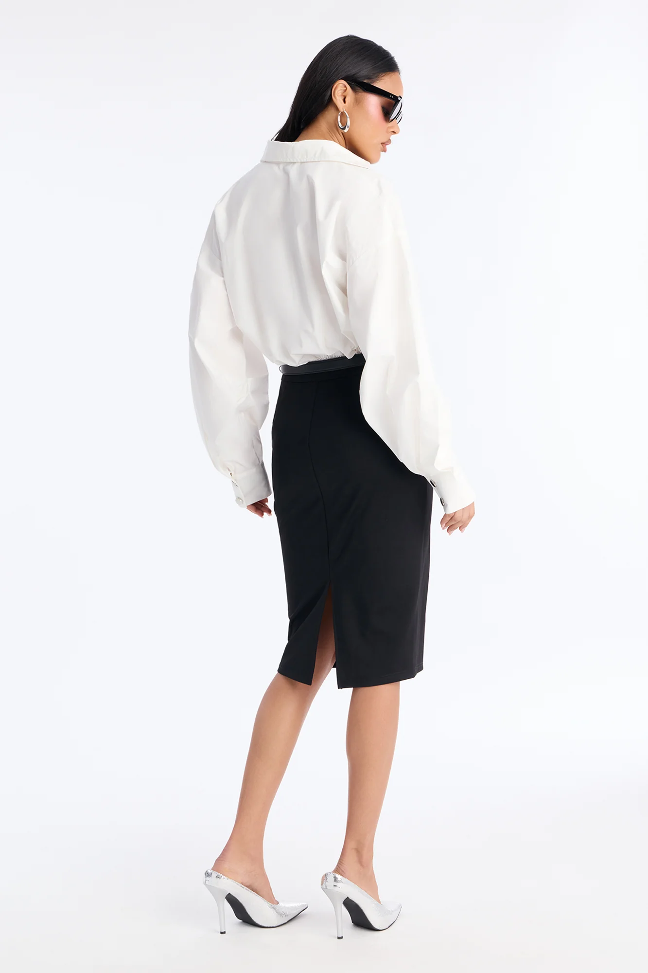 Yasmine Shirt Midi Dress - White/Black - Image 4