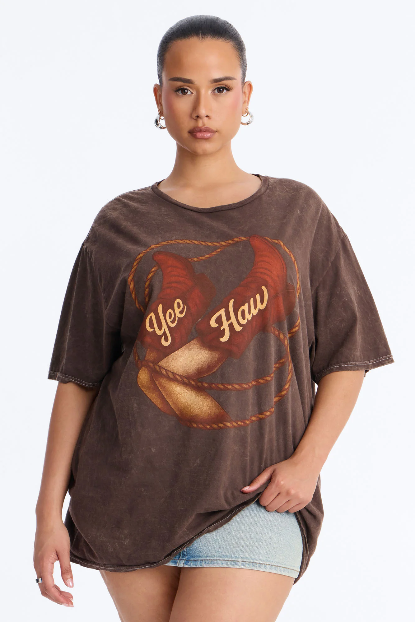 Yee Haw Washed Tee - Dark Brown - Image 5